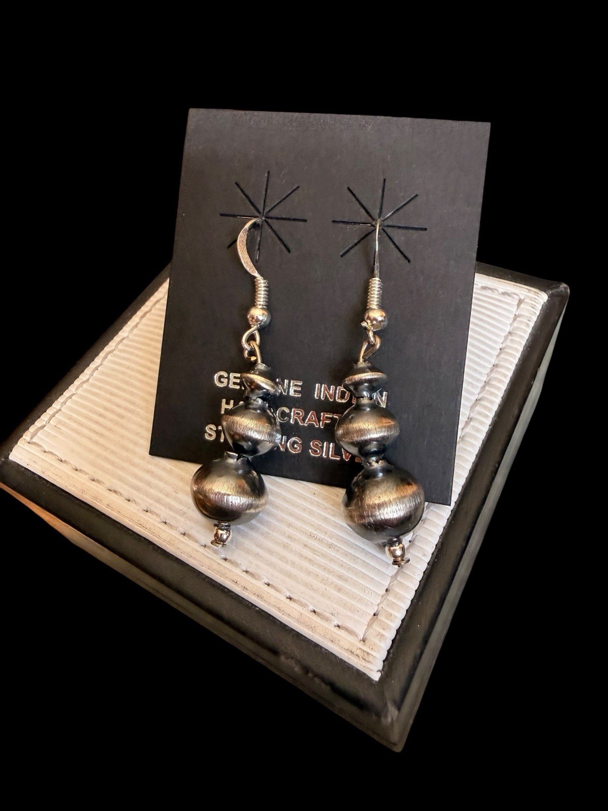 Handmade Navajo Treva Jim Sterling Silver Pearl Drop Hook Earrings