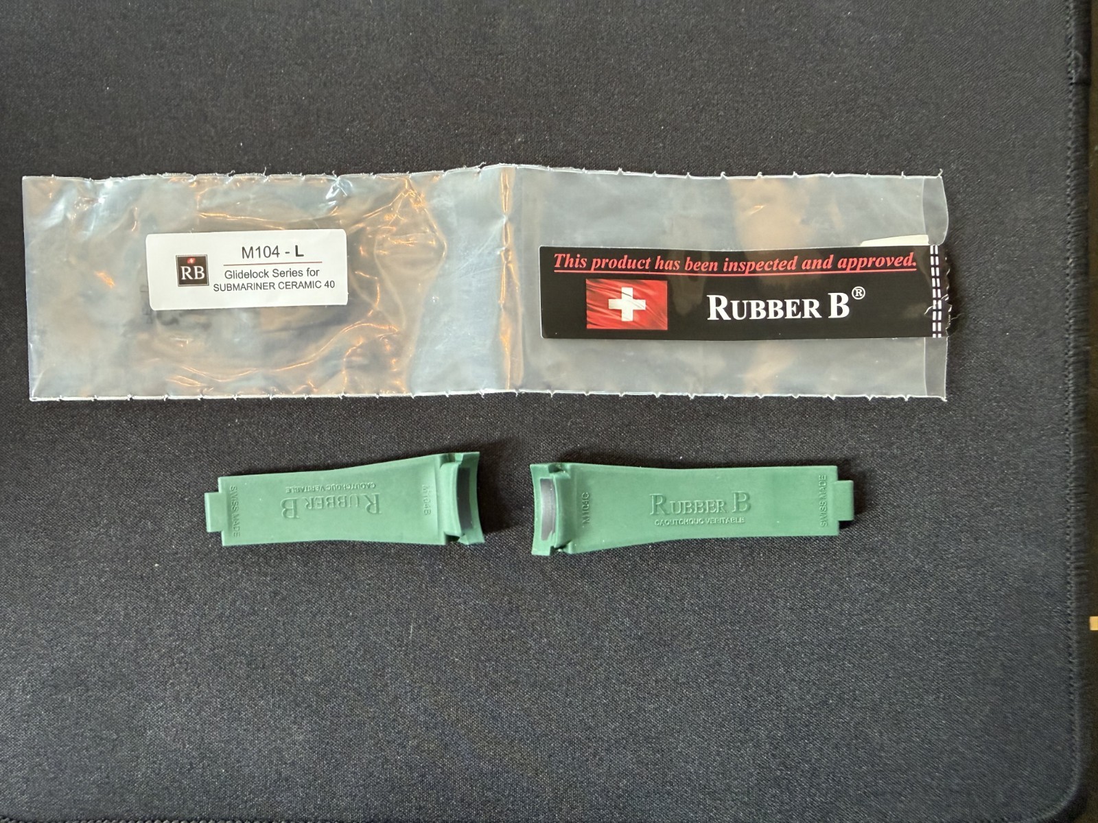 Rubber B Pine Green Strap for Rolex Submariner 40mm Glidelock Size L