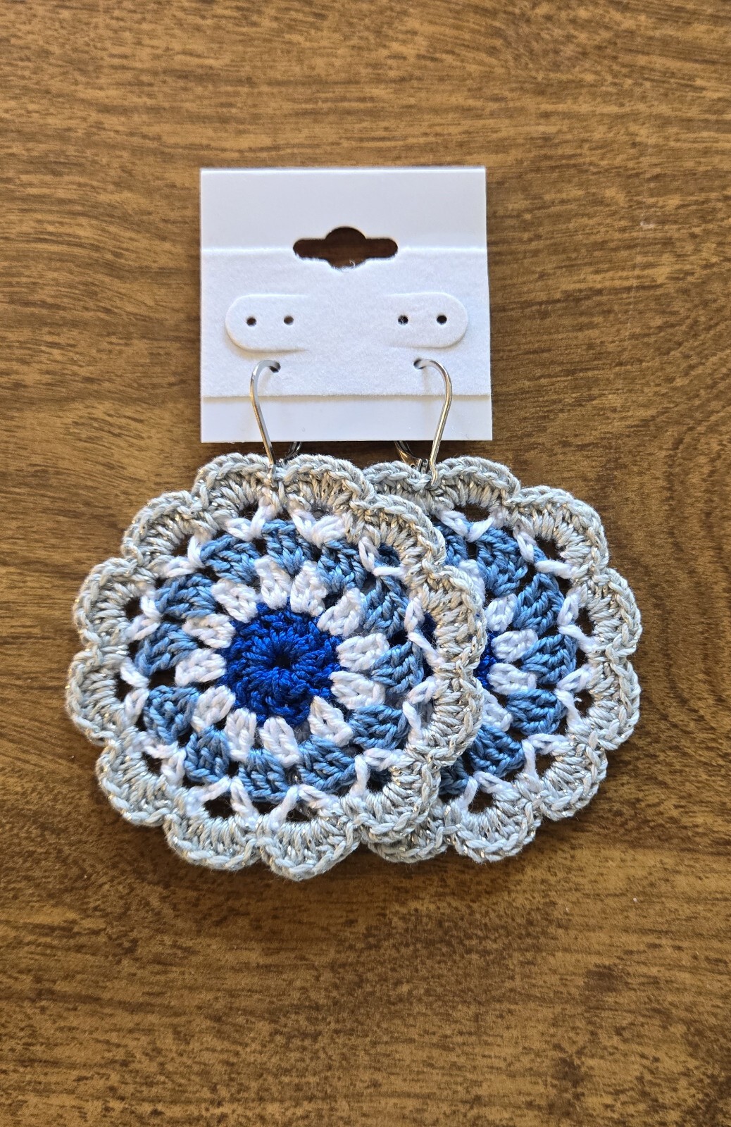 2″ Dallas Cowboys Inspired Crochet Earrings Blue White Silver Hand Made by Eve