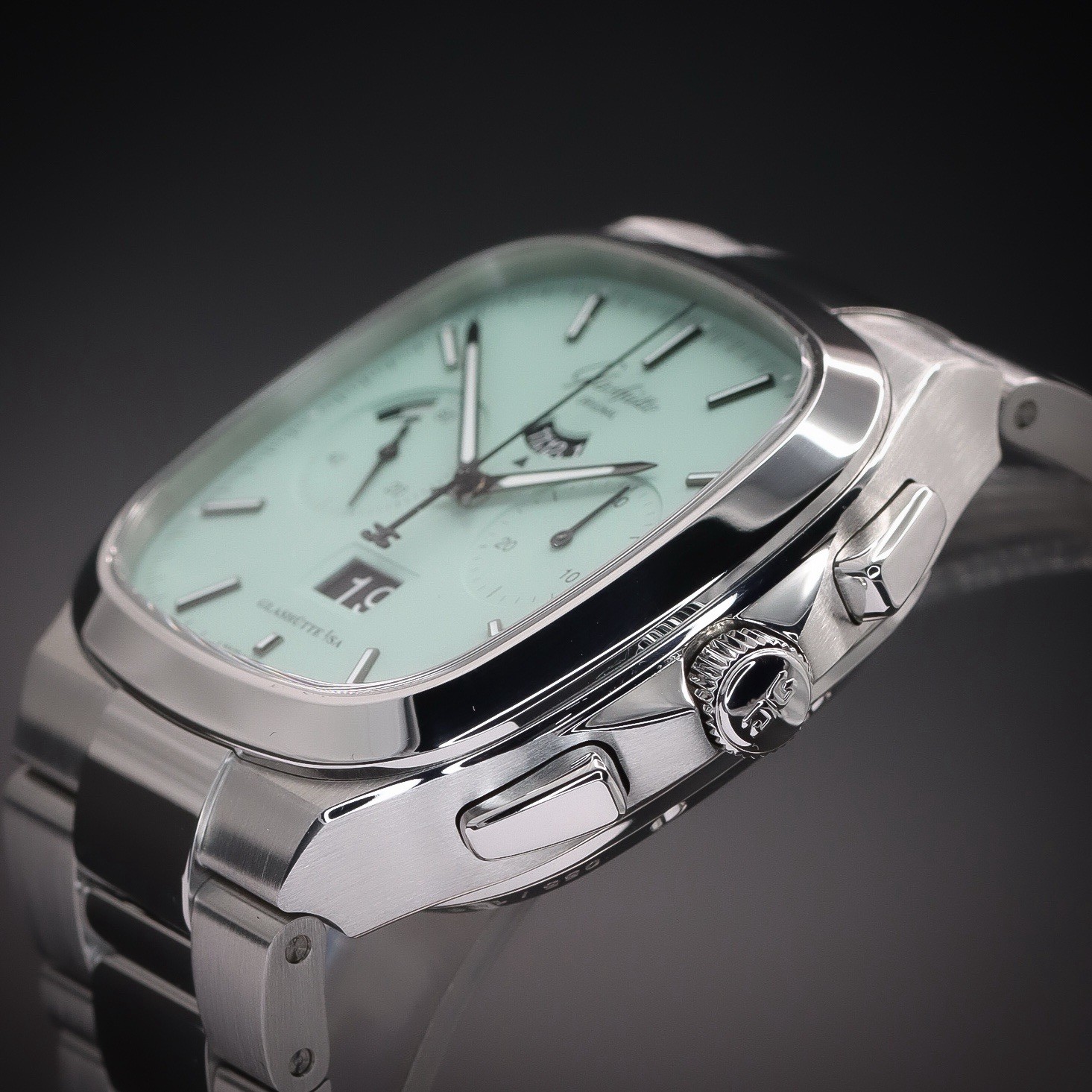 GLASHÜTTE Seventies Chrono Panorama Date Turquoise 1-37-02-15-02-70 Full Set