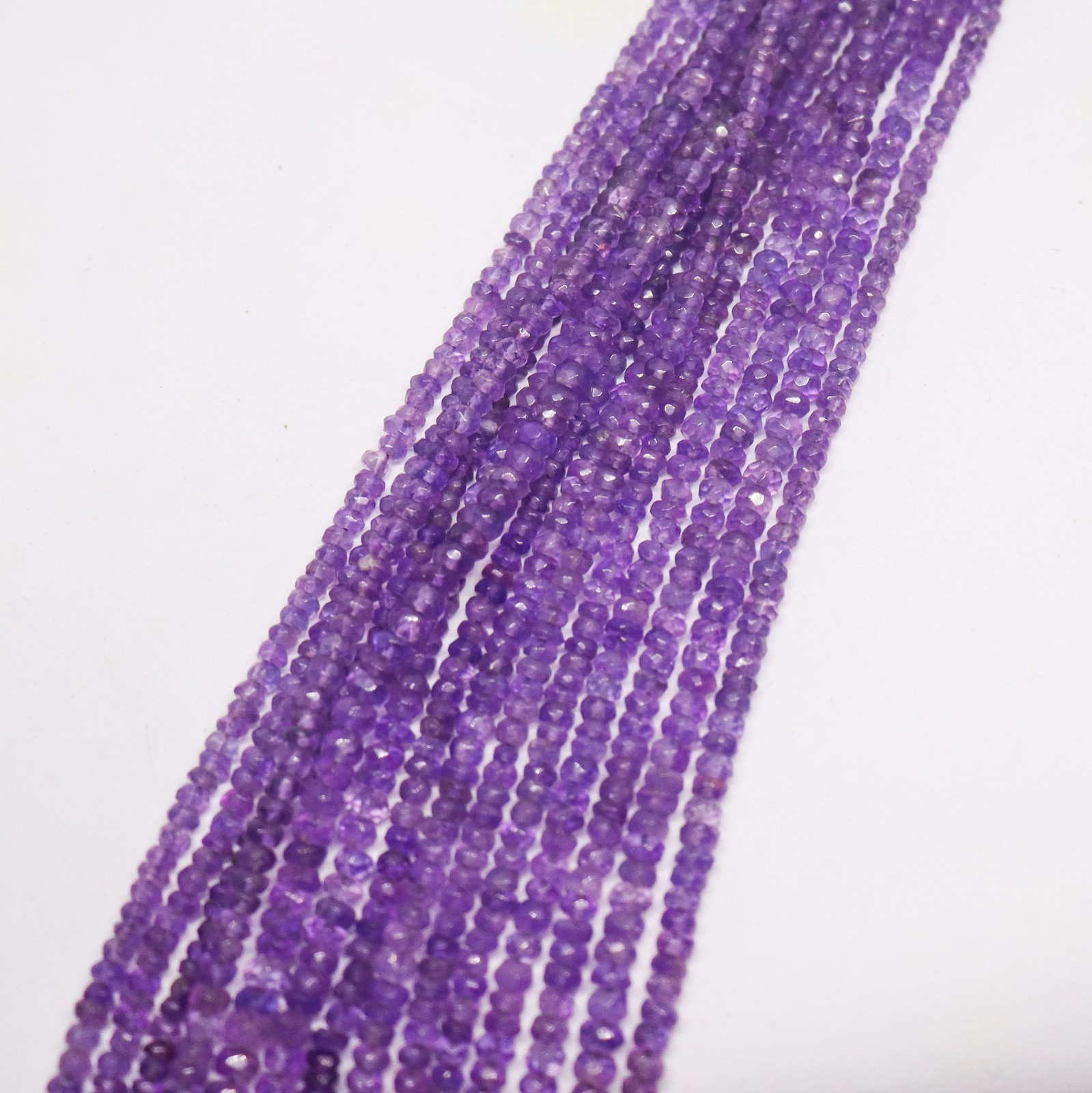 Natural Purple Amethyst Rondelle Faceted Beads 13″ Strand | AAA Violet Gemstone