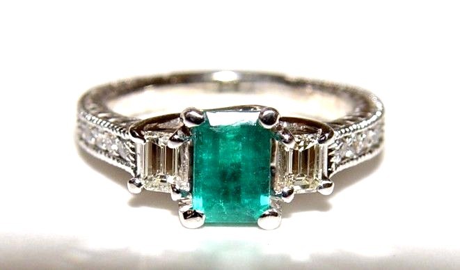 Classy 0.77CT Emerald & 0.47CT Diamond Filigree Ring 18K gold s-6.5