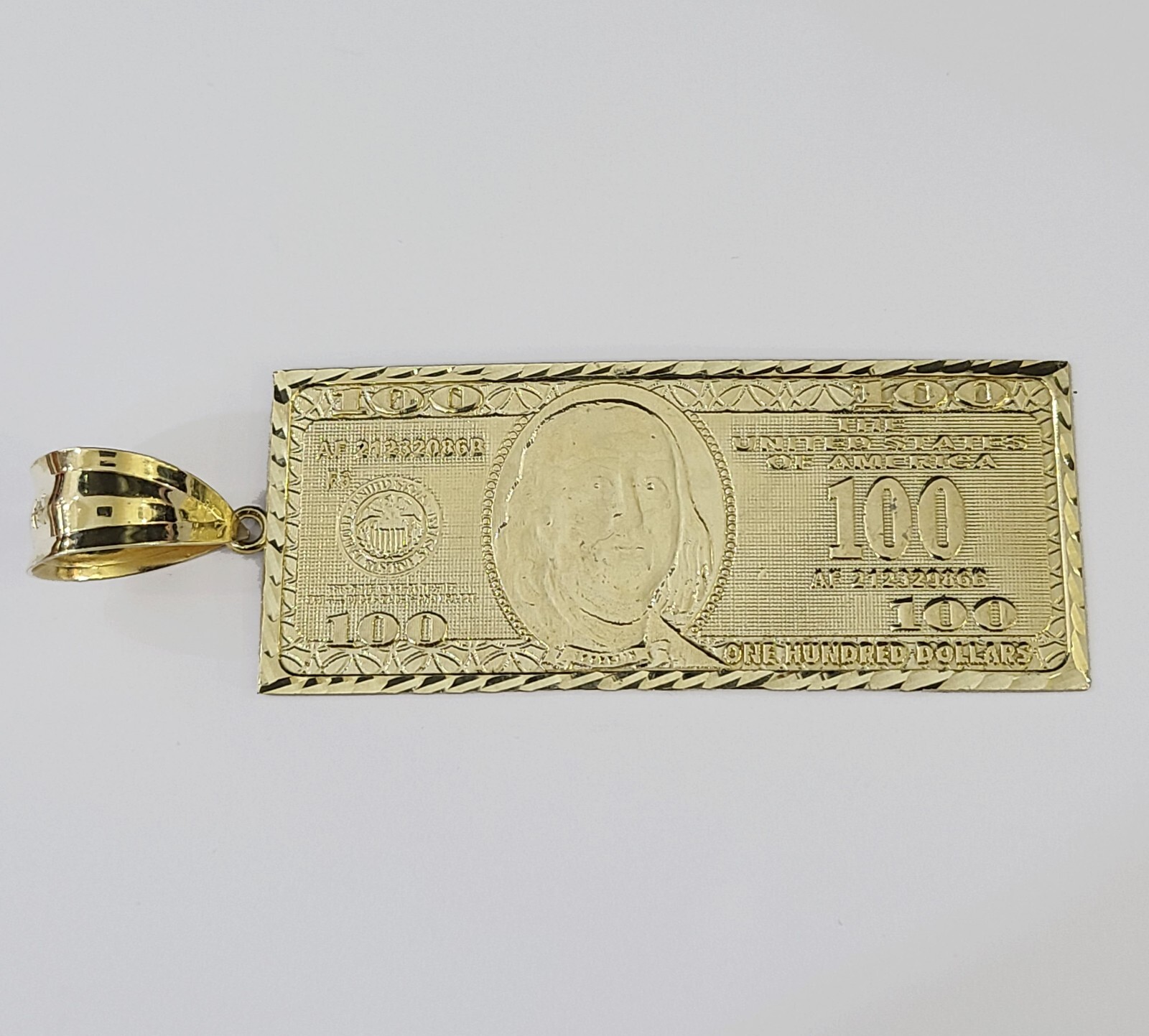 Real 10K Gold 100 Dollar Bill Charm Diamond Cut 10kt yellow Gold Charm