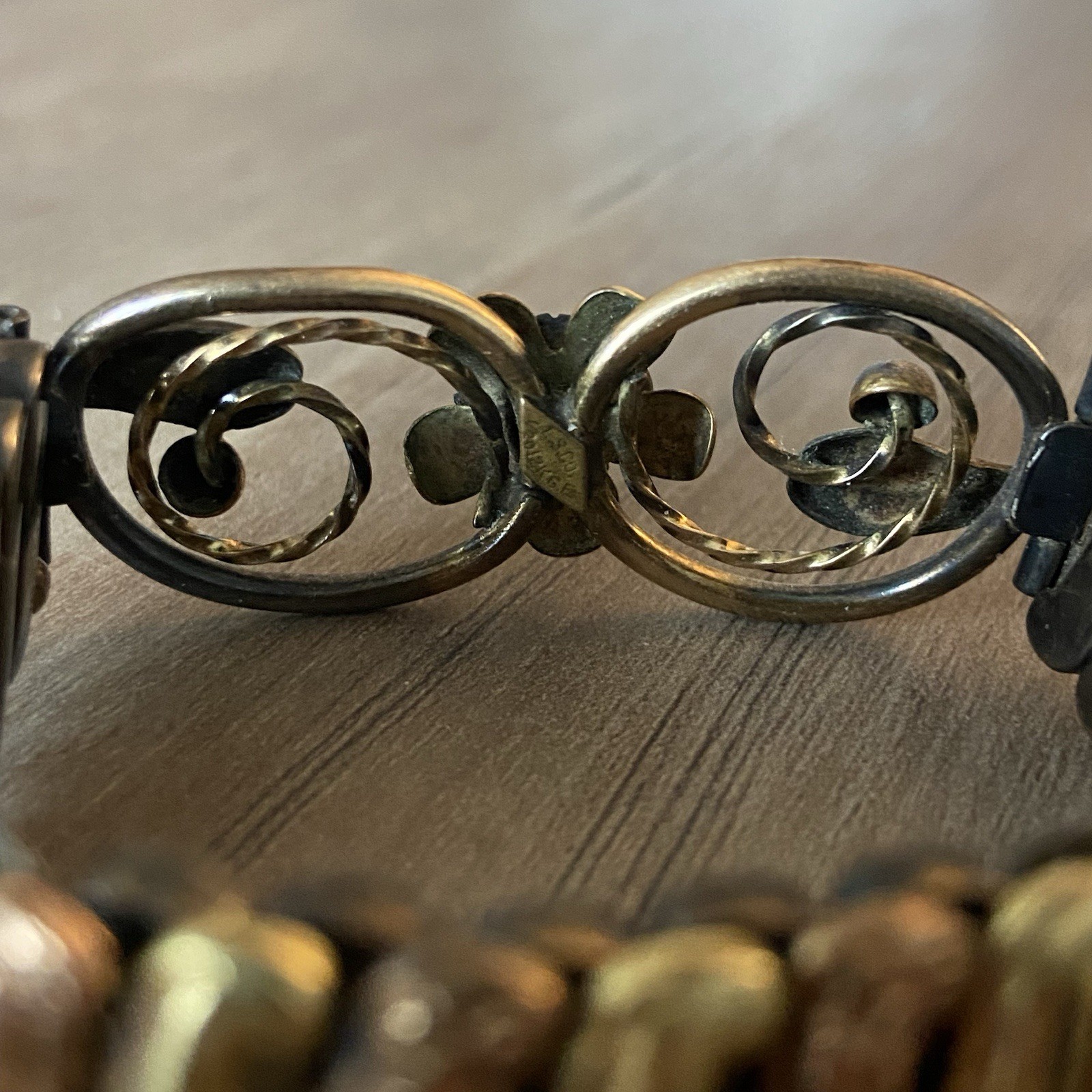 Vintage Lustern Bracelet 12K Gold Filled on Sterling w/Blue Gem Floral Accent
