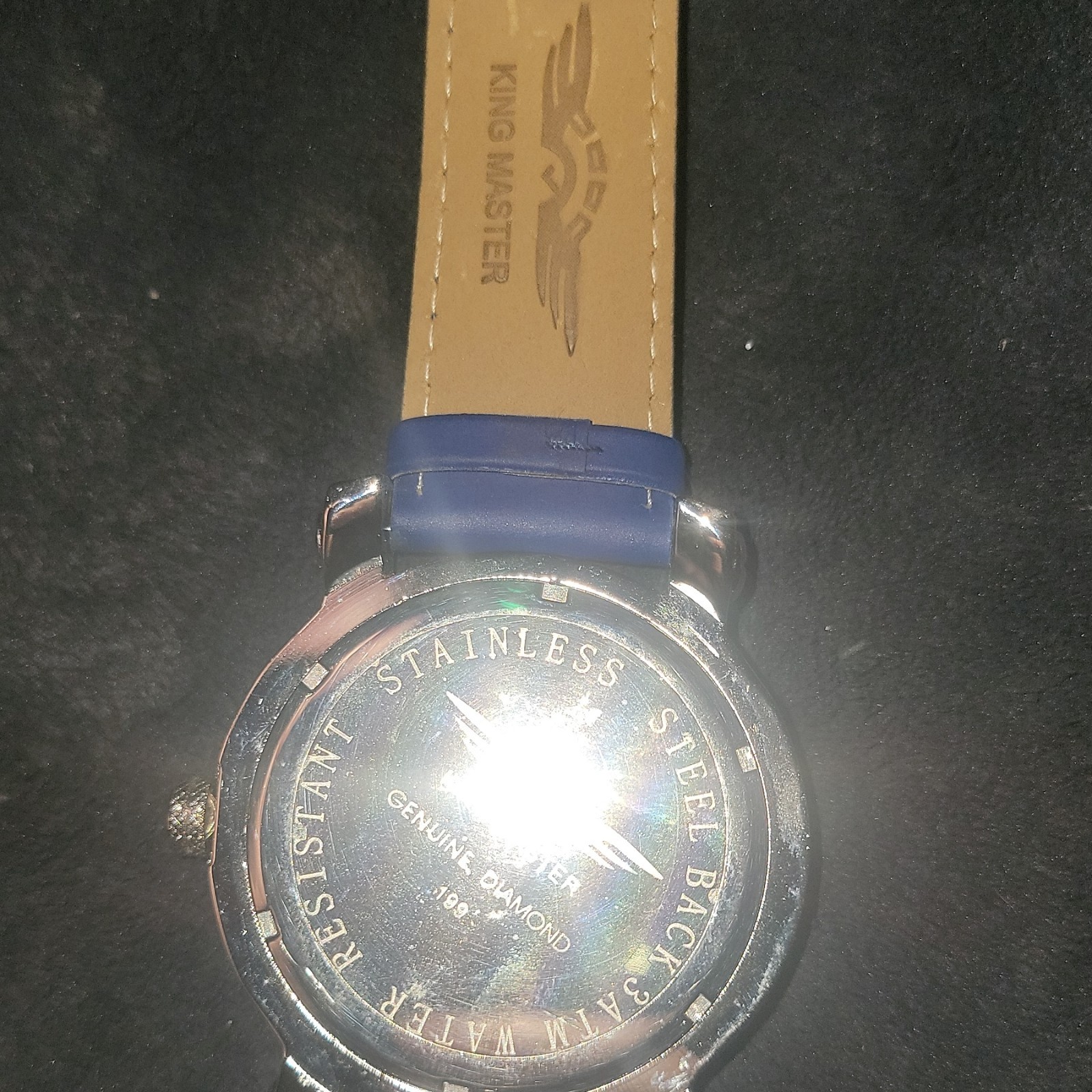 King Master Quartz Analog Wristwatch Silver Dial Silver Tone Blue Leather