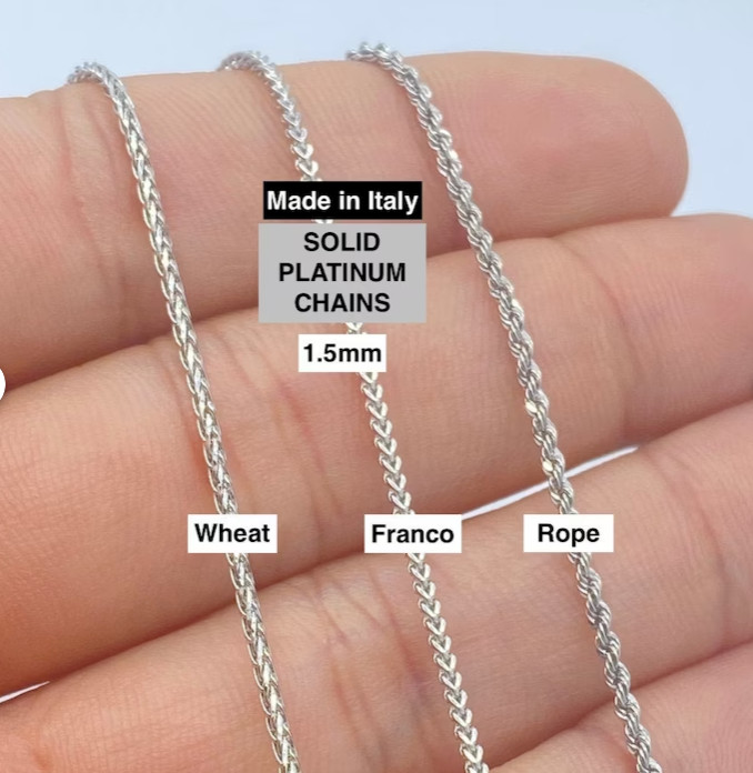Platinum Diamond Cut Square Wheat Link Chain Necklace 1.4 mm 18″ 6 grams
