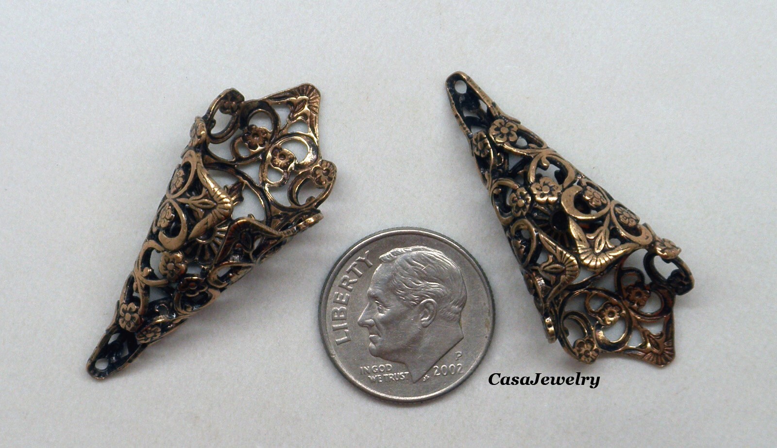 #6194 ANTIQUED GOLD 16mm FILIGREE BEAD CONE – 2 Pcs