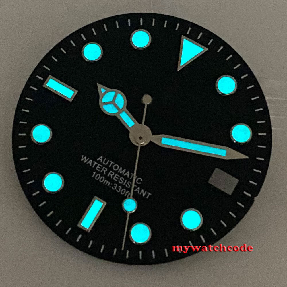 Blue green Luminous 29mm Black Green dial Watch Dial for Nh36A NH35A 2824 PT5000