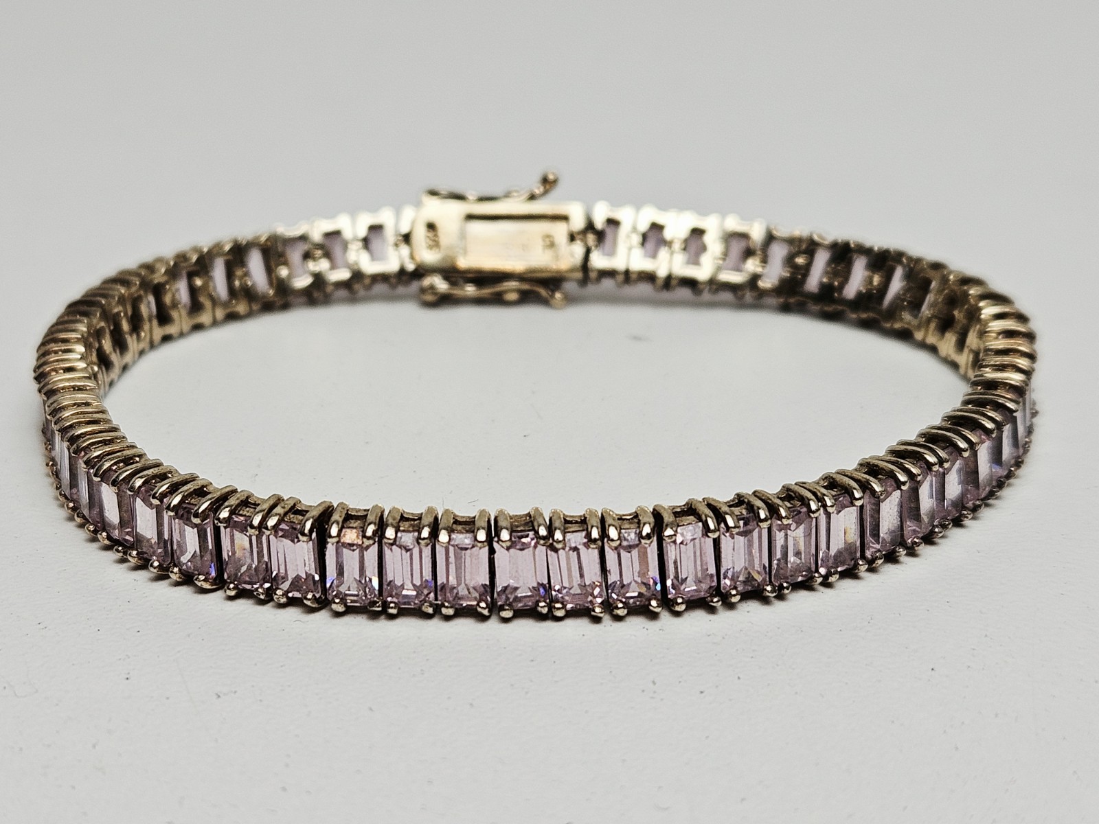 Pink CZ Tennis Bracelet 925 Sterling Silver 22.4g 8″