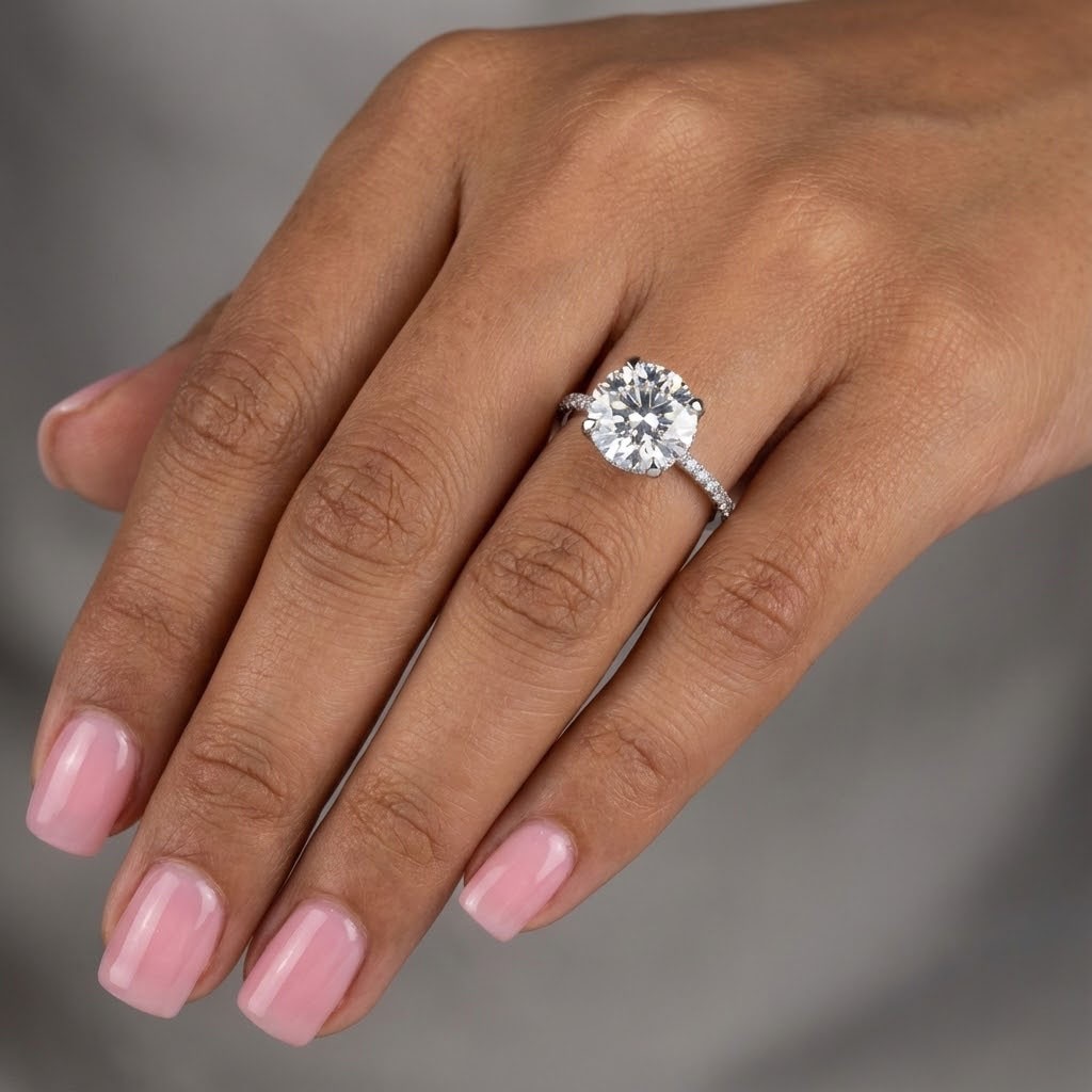 Halo Side Stone Engagement Ring 14K Gold 4.03 CT Round Lab-Grown Diamond E SI2