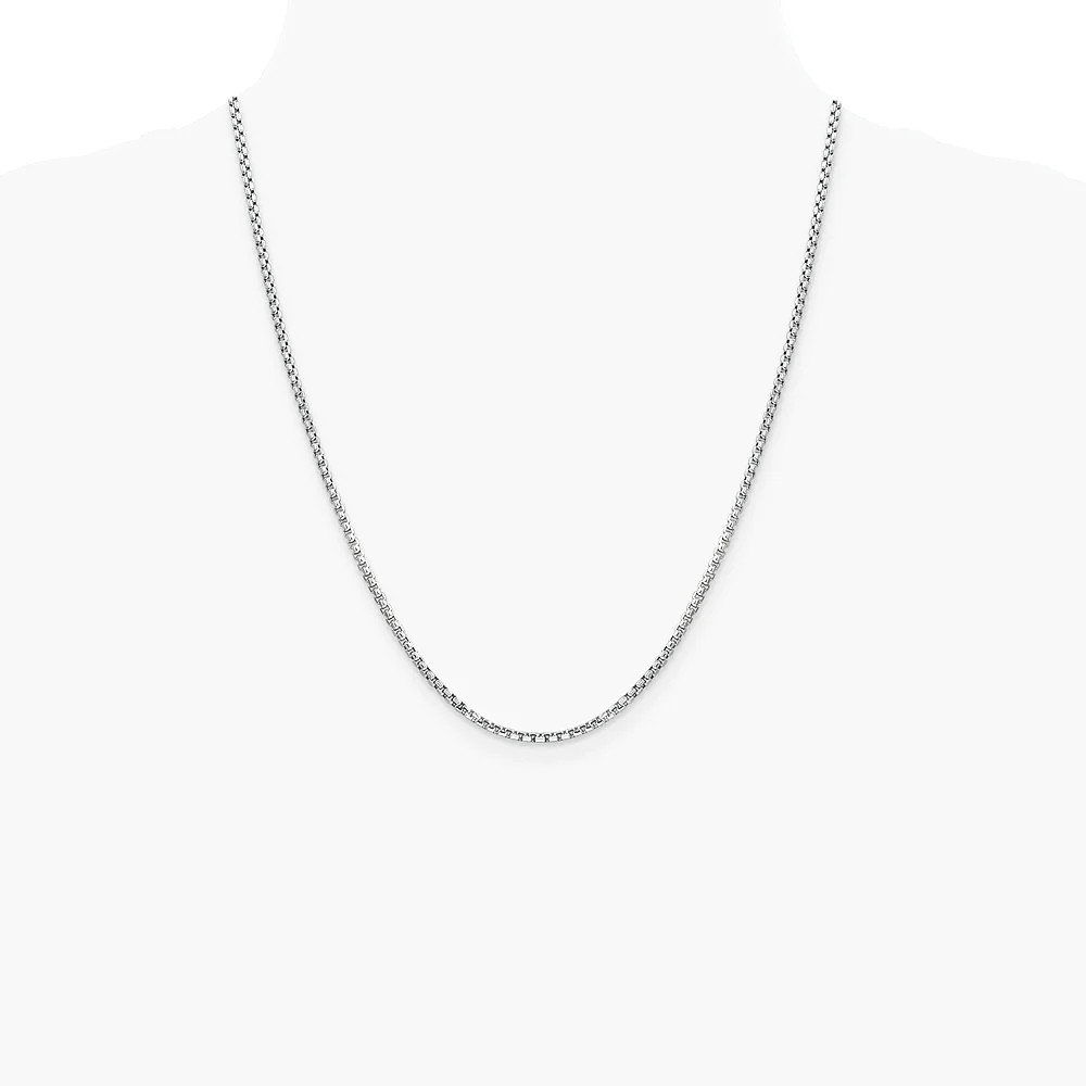 14K White Gold 2.45mm Semi-Solid Round Box Chain Necklace 18″-30″