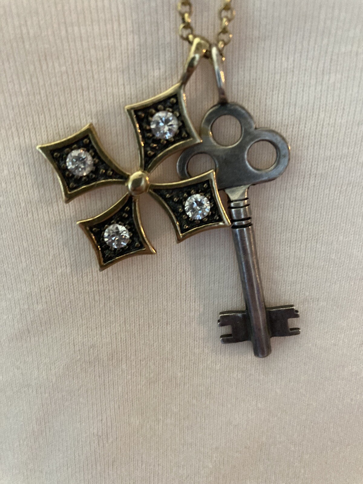 Stella & Dot Liv Multi Charm Necklace Maltese Cross Silver Key From Estate