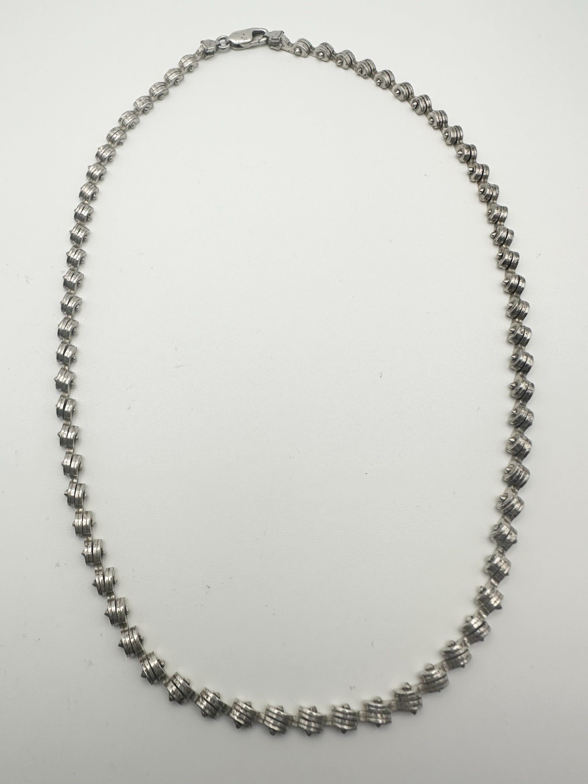Sterling Silver Modernist Link Chain Necklace Unique 15.75”
