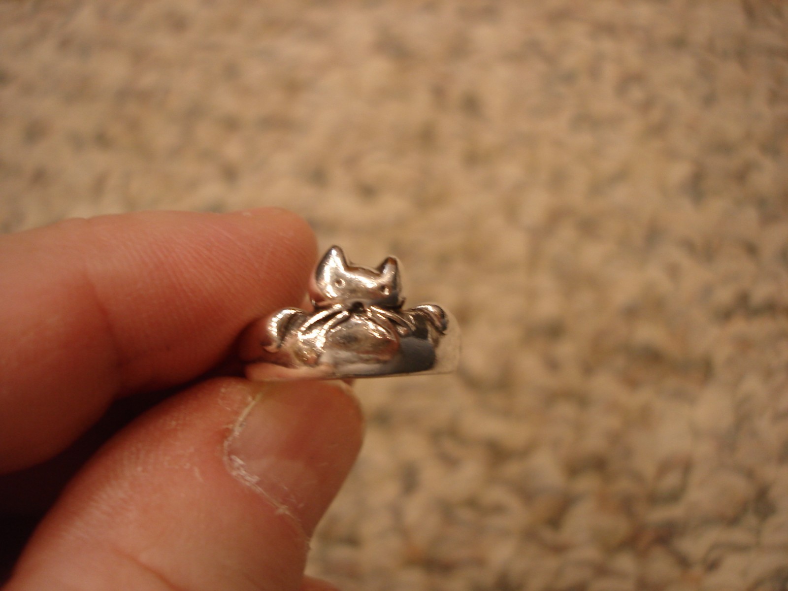 Vintage Peeking Kitty Cat Ring PSCL 925 Sterling Peter Stone