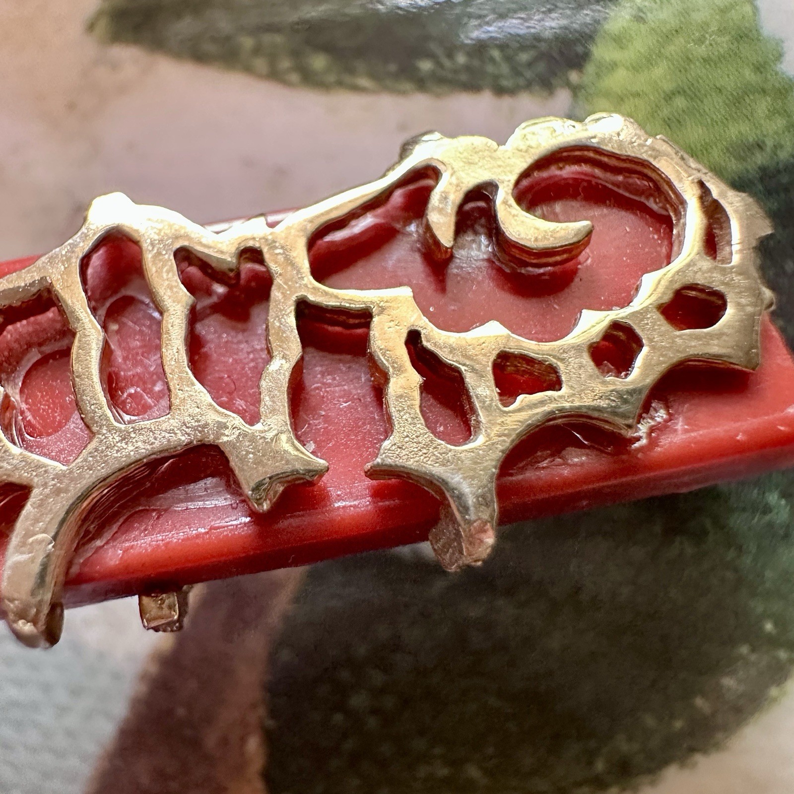 Rare Signed Boucher Seahorse Clip Earrings Red Glass Gold Tone Nautical VTG