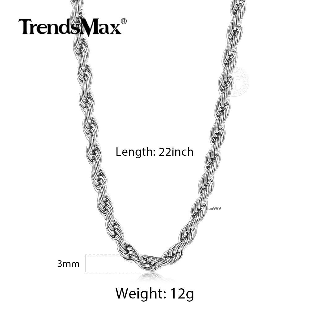 3/5/7mm 16-30″ Men’s Stainless Steel Twisted Rope Chain Necklace Choker Link