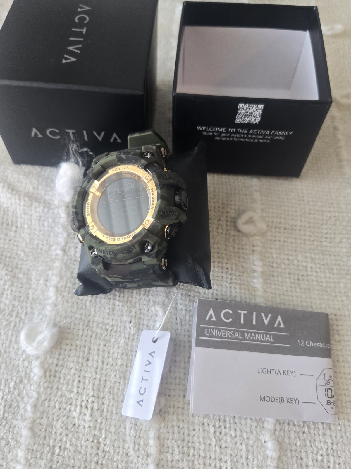 Activa Digital Quartz Sport Watch Chronograph Backlight Alarm Camo 50mm Box