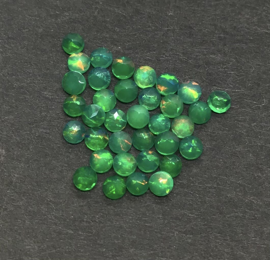 Ethiopian Opal Round Green Calibrated Treated Natural Gemstone for Ring Pendent