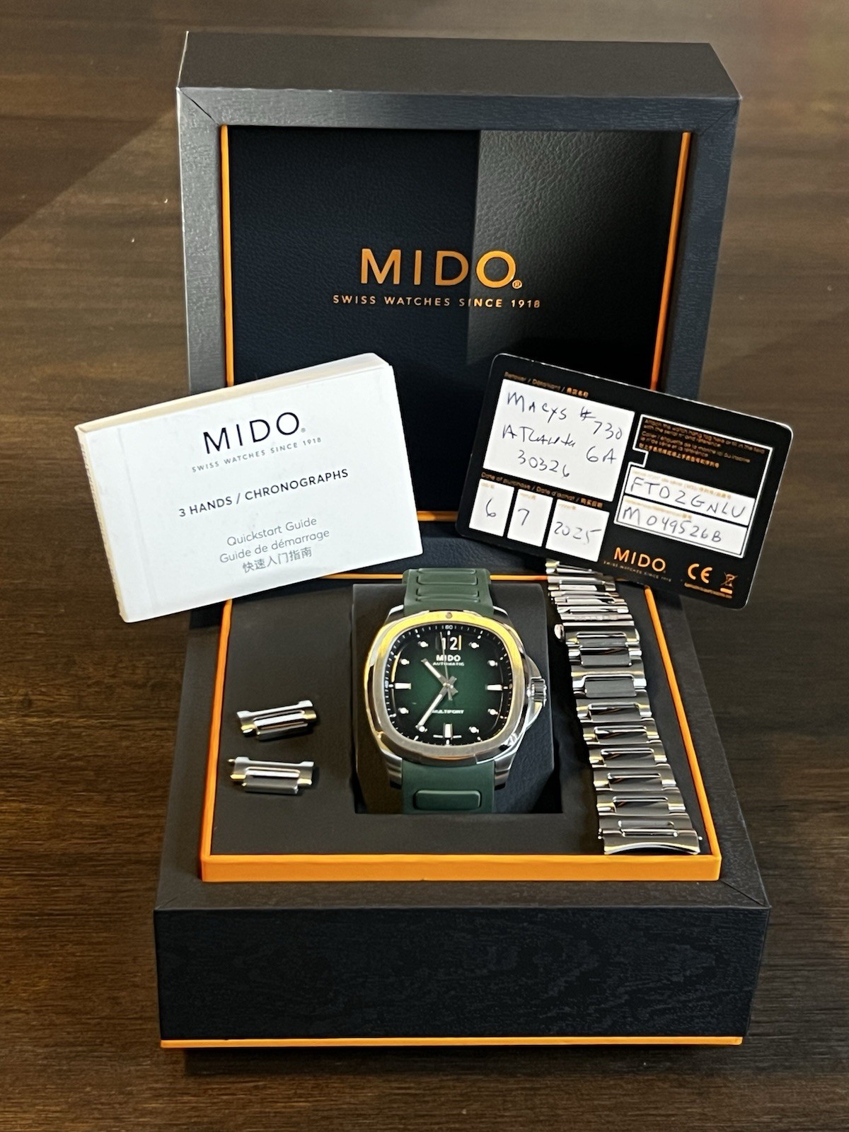 Mido Multifort TV Big Date Green Dial Automatic – Full Set + Extra Rubber Strap