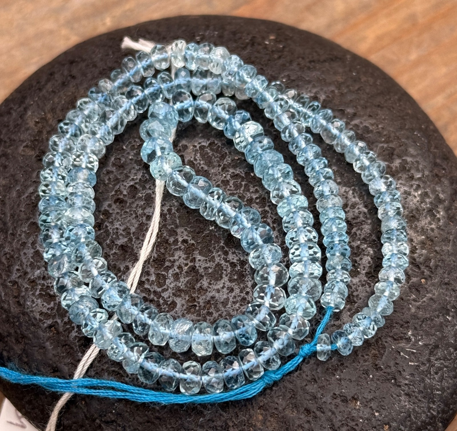 AAA 3x5mm Blue Aquamarine Faceted Rondelle Beads Graduated 14″ Strand Beryl