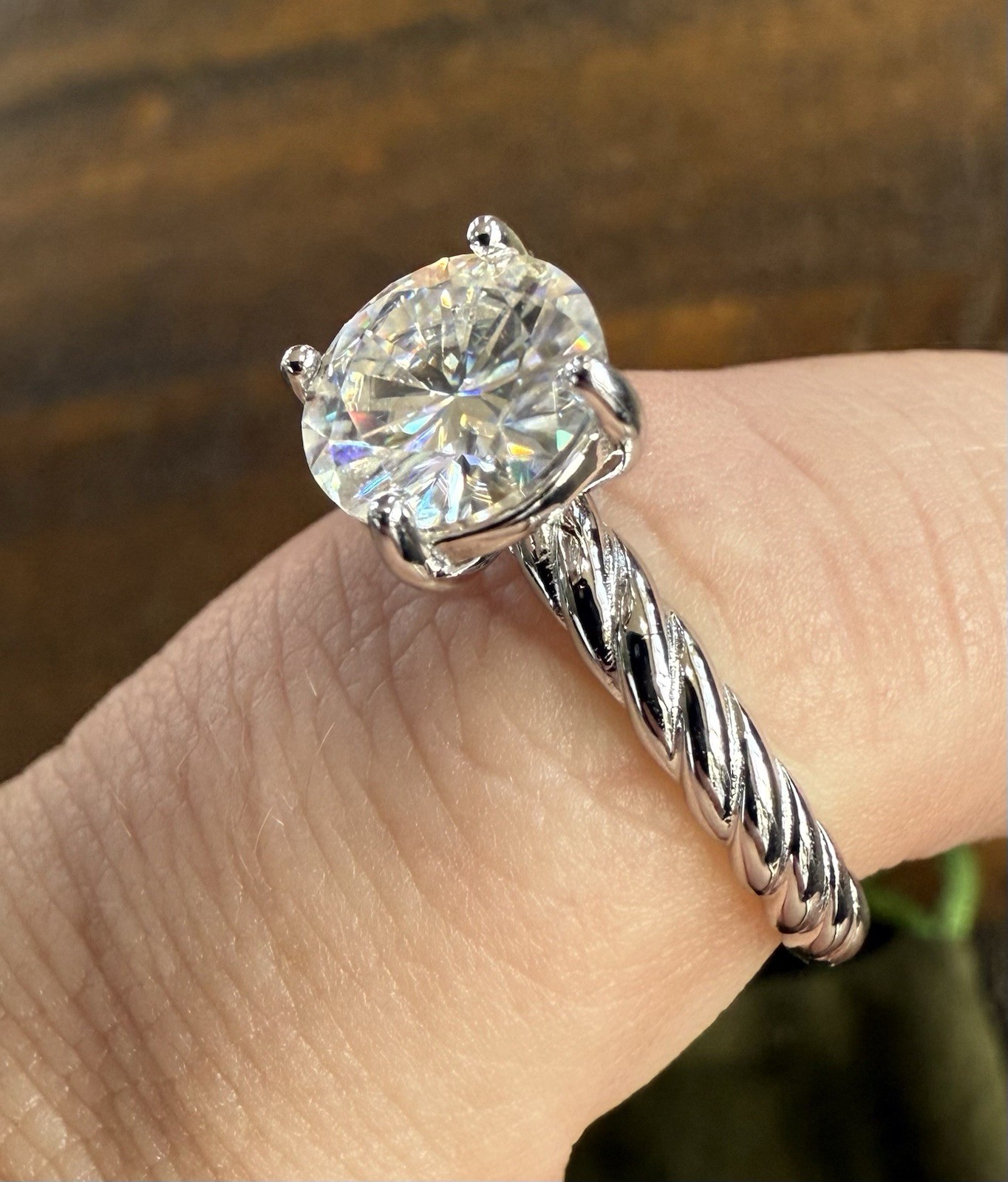 Engagement Wedding SIZE 6 Moissanite Ring 925 Sterling Silver $399 Retail Rope