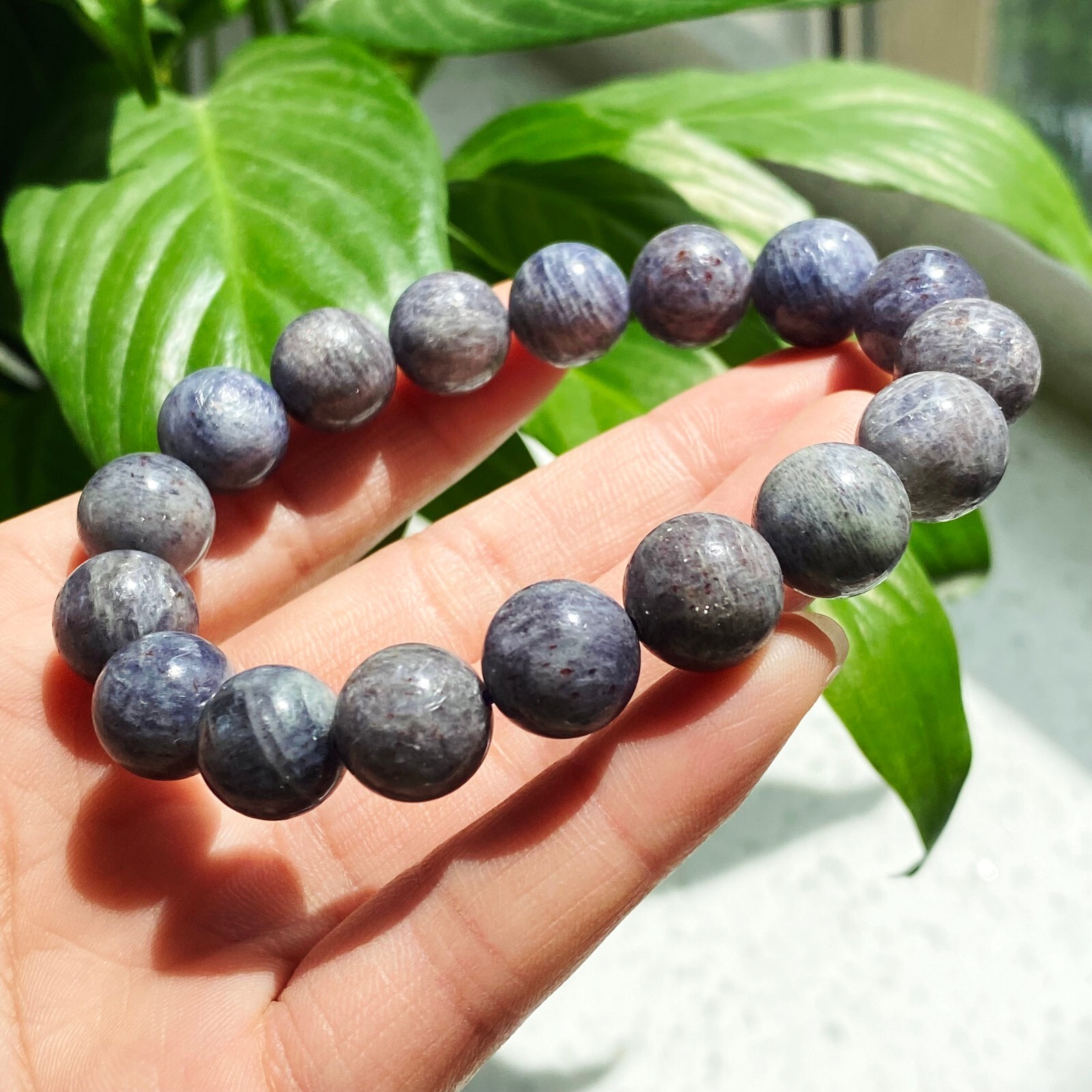 12mm Natural Blue Lolite Cordierite Gemstone Beads Bracelet B43