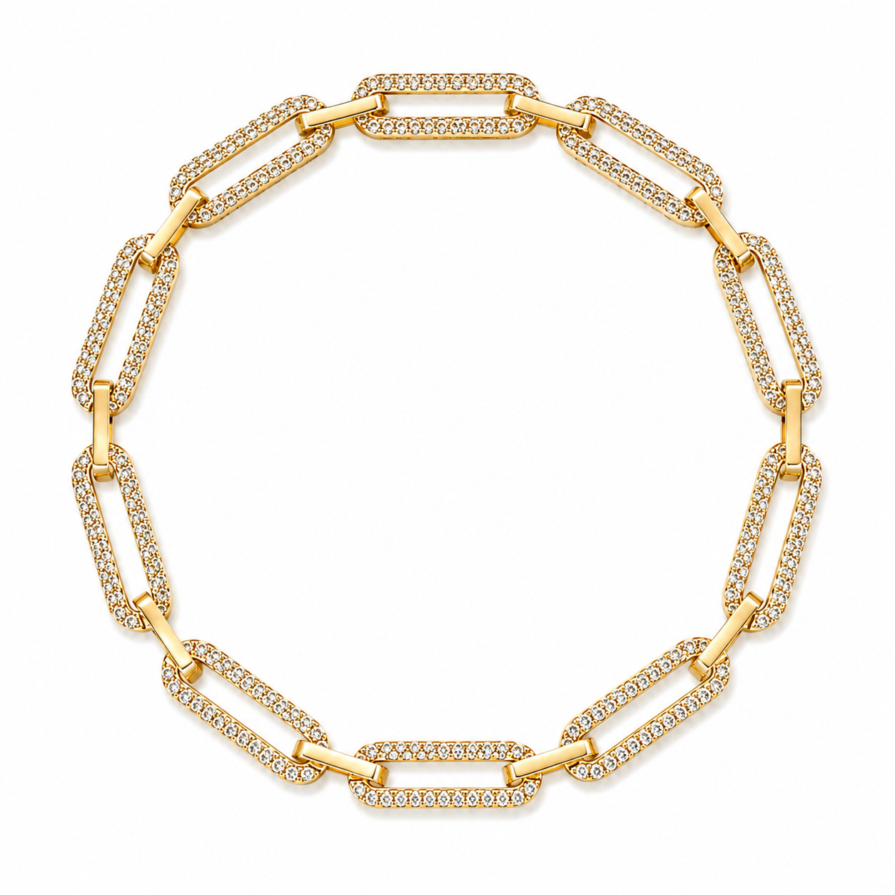Italian 1/200 14k Yellow Gold Oro Overlay Iced CZ Paperclip Bracelet Pulsera in
