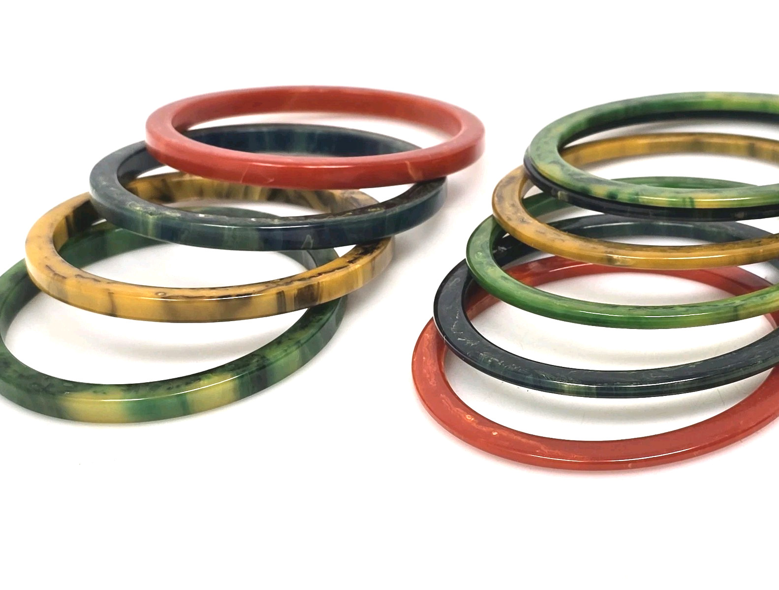 SET of 9 BAKELITE Bracelets MARBLED Multicolor Bangles Green Red Yellow RARE