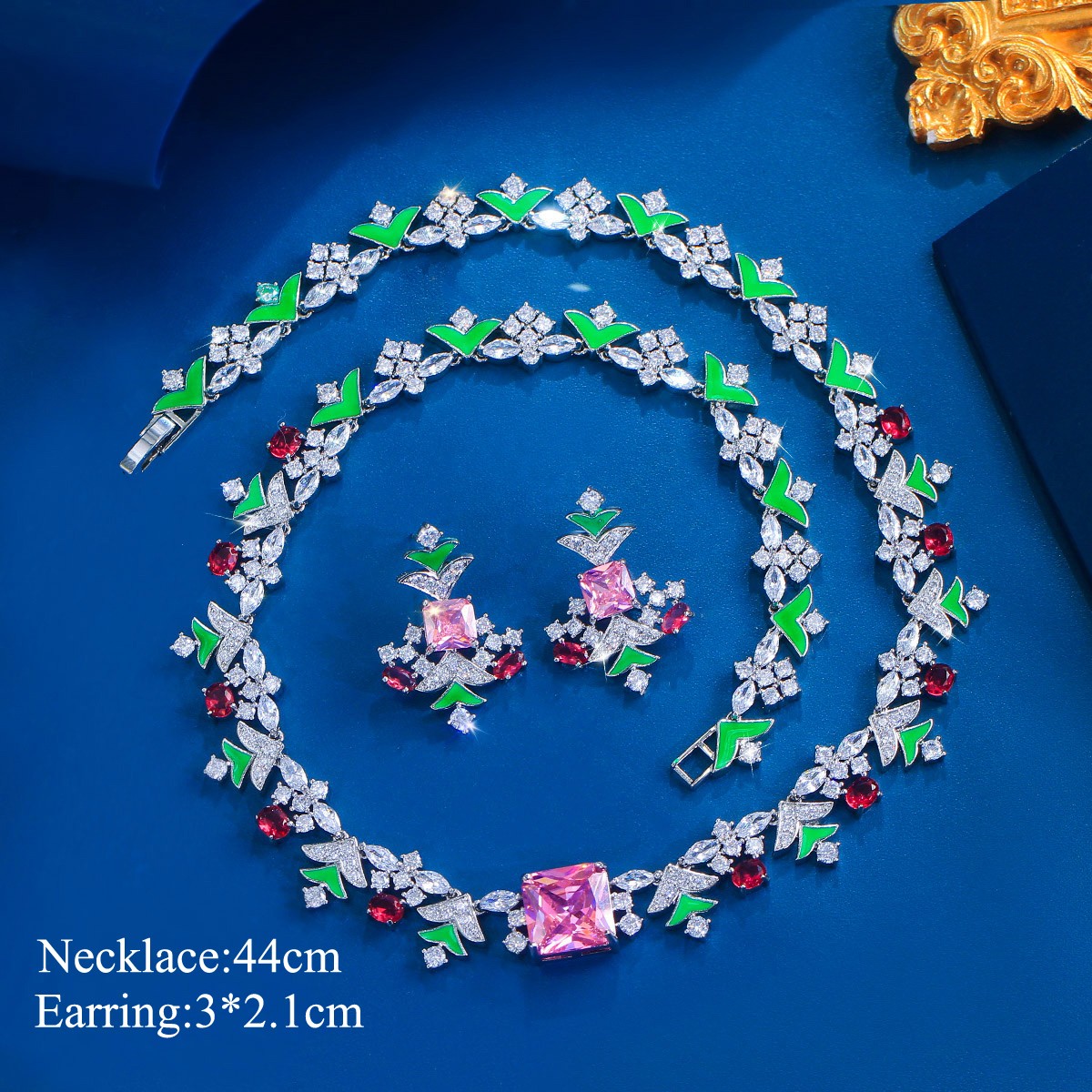 Christmas Tree Drop Earrings and Necklace Silver Plated Zircon Party Jewelry Set