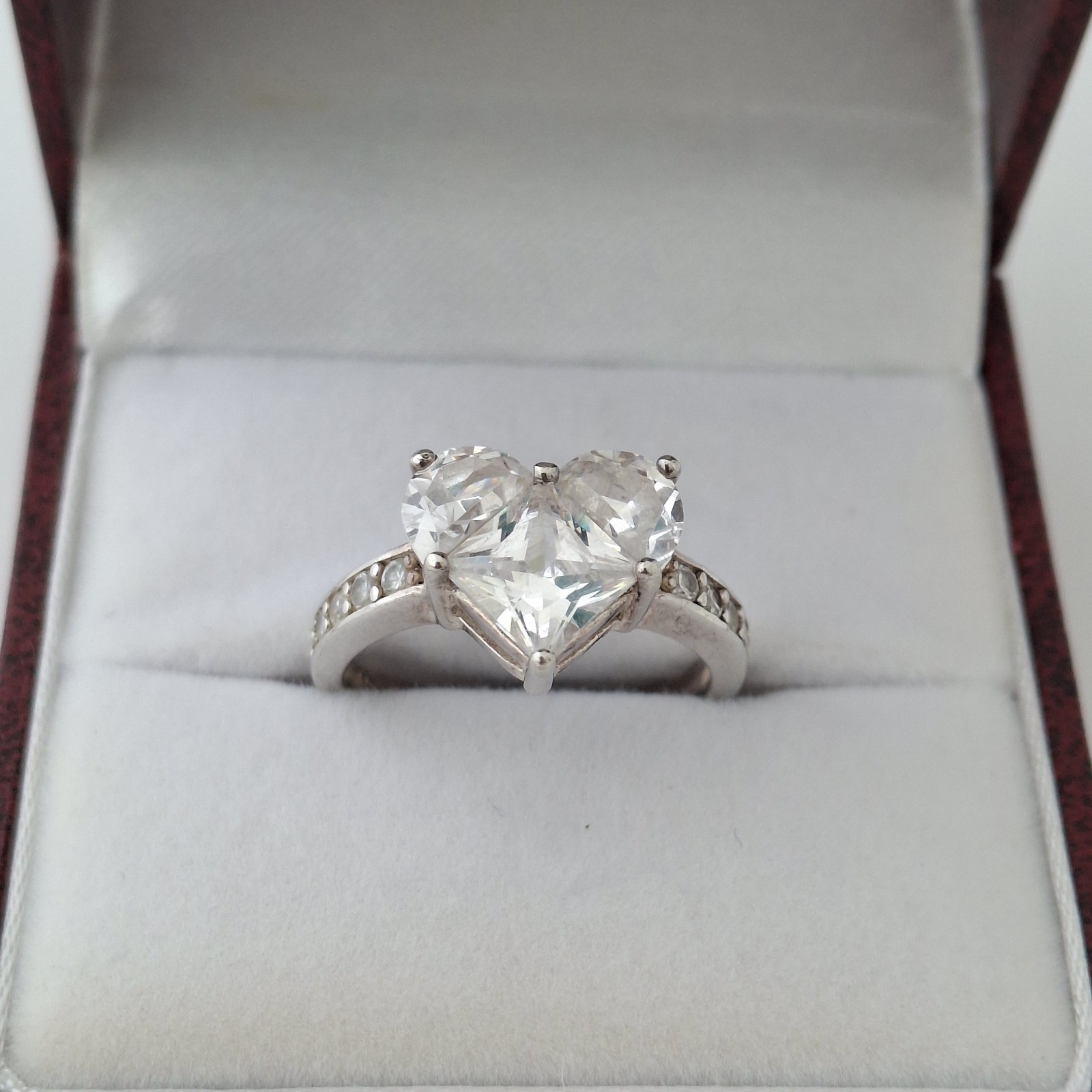 Vintage Style 925 Sterling Silver Heart Shaped Crystal Pave Ring Size M Hallmark