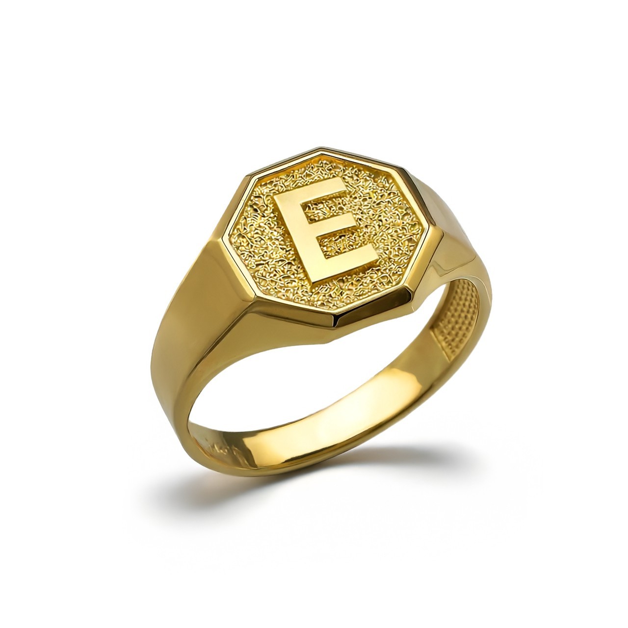 Men’s 10K Yellow Gold Letter Initial Octagon Signet Ring Personalized A–Z