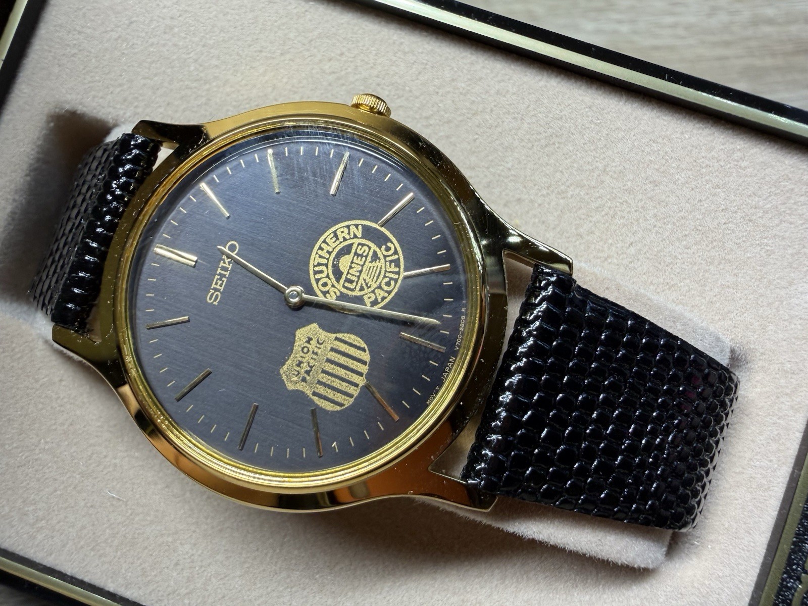 Seiko Union Pacific Railroad Southern Pacific Lines Calf Band Watch New In Box