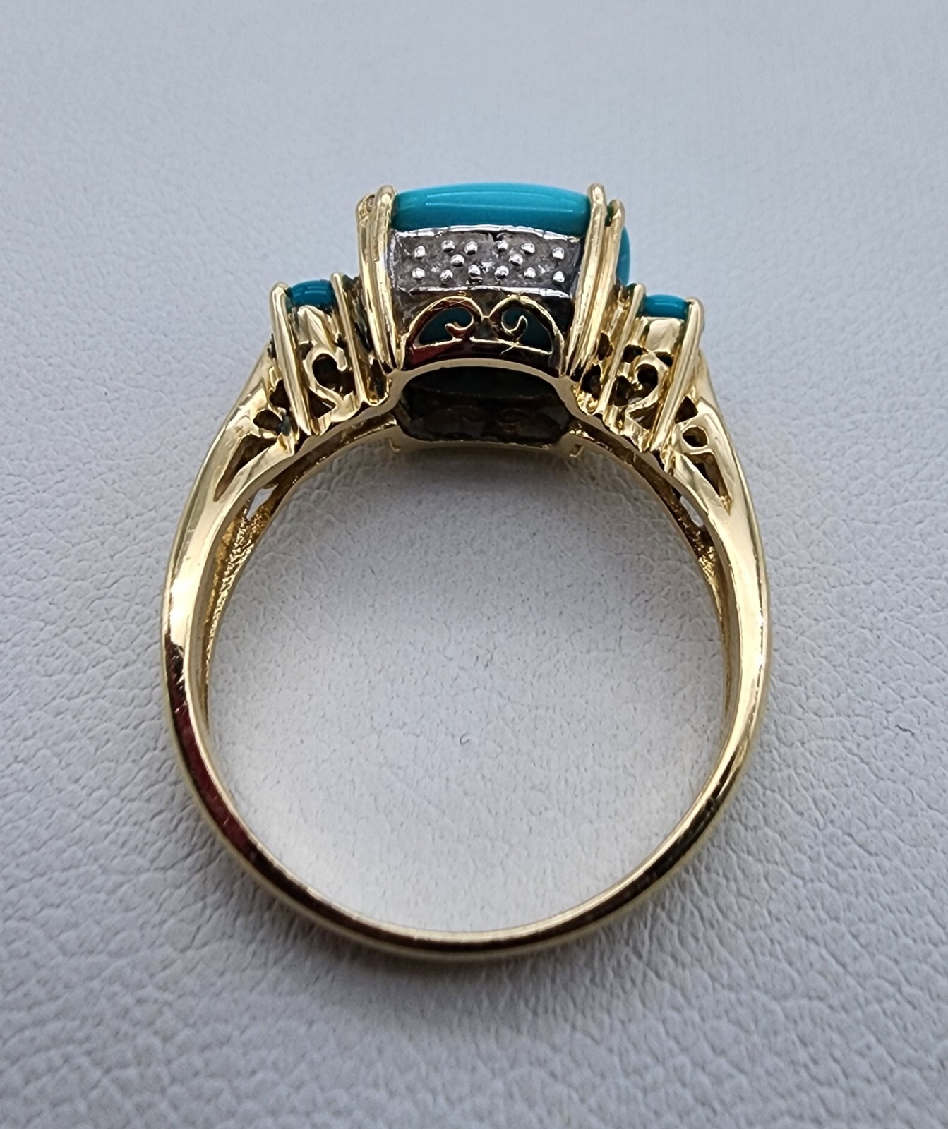 14k .585 Yellow Gold Effy Cushion Turquoise .06 ctw Diamond Sz 7 Ring Au 23231