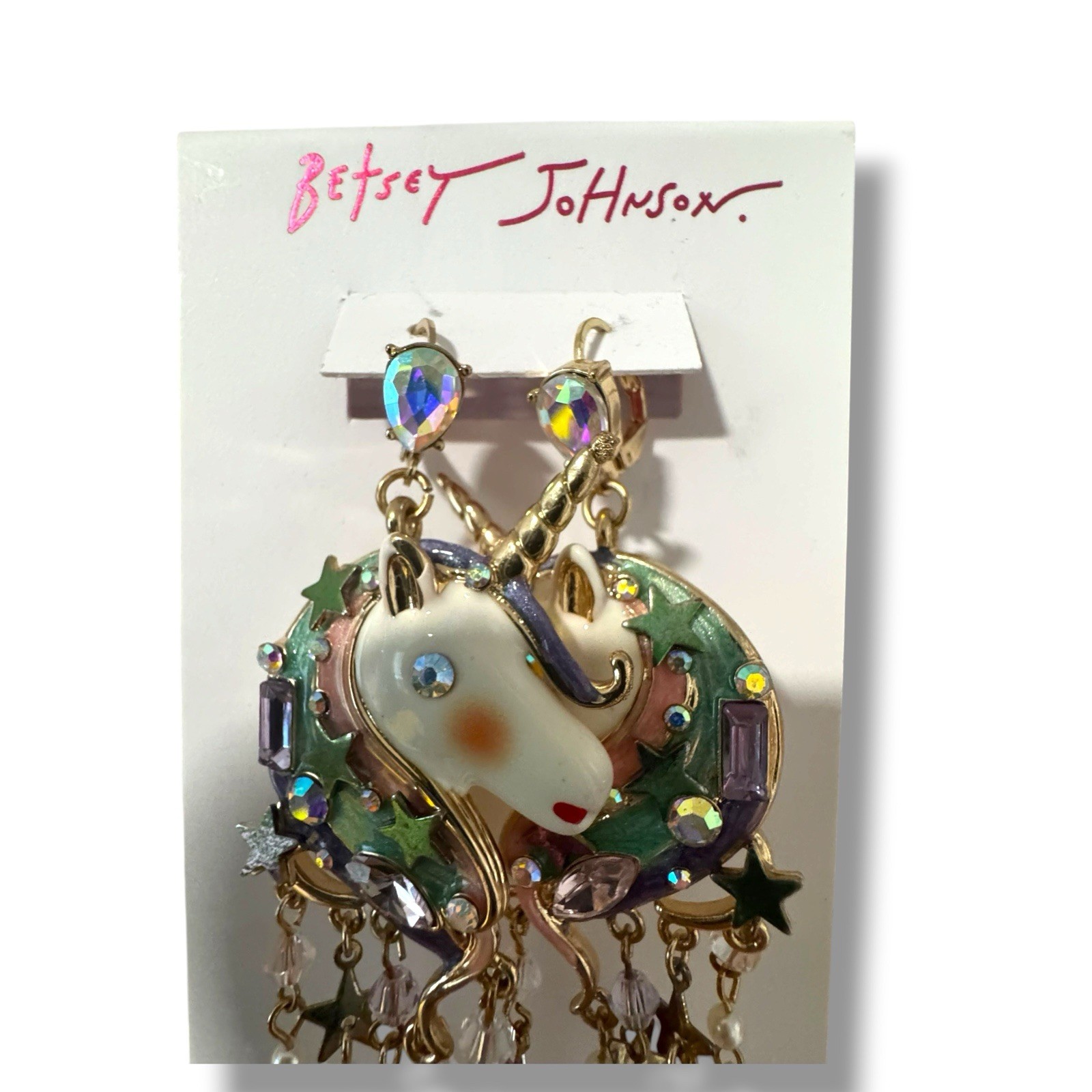 Betsey Johnson Unicorn Earrings, Dangly Gold tone earrings