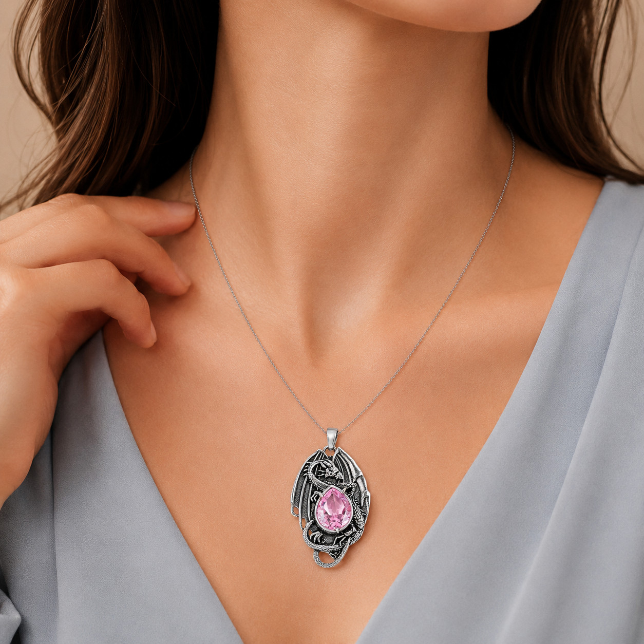 Morganite Gemstone Pendant 925 Silver Handmade Oxidized Jewelry 1.55″ For Women