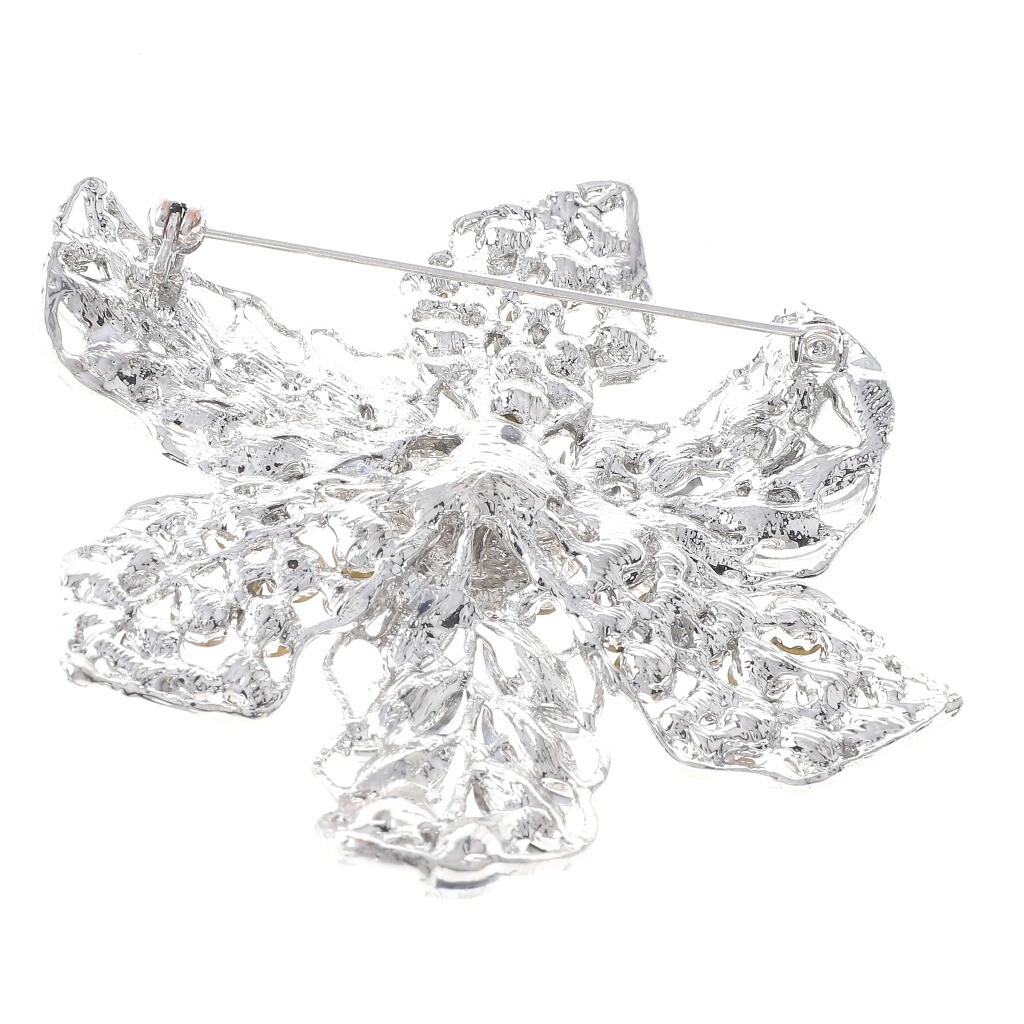 Silver Tone Metal Large Crystal Flower Brooch P1375-SCL