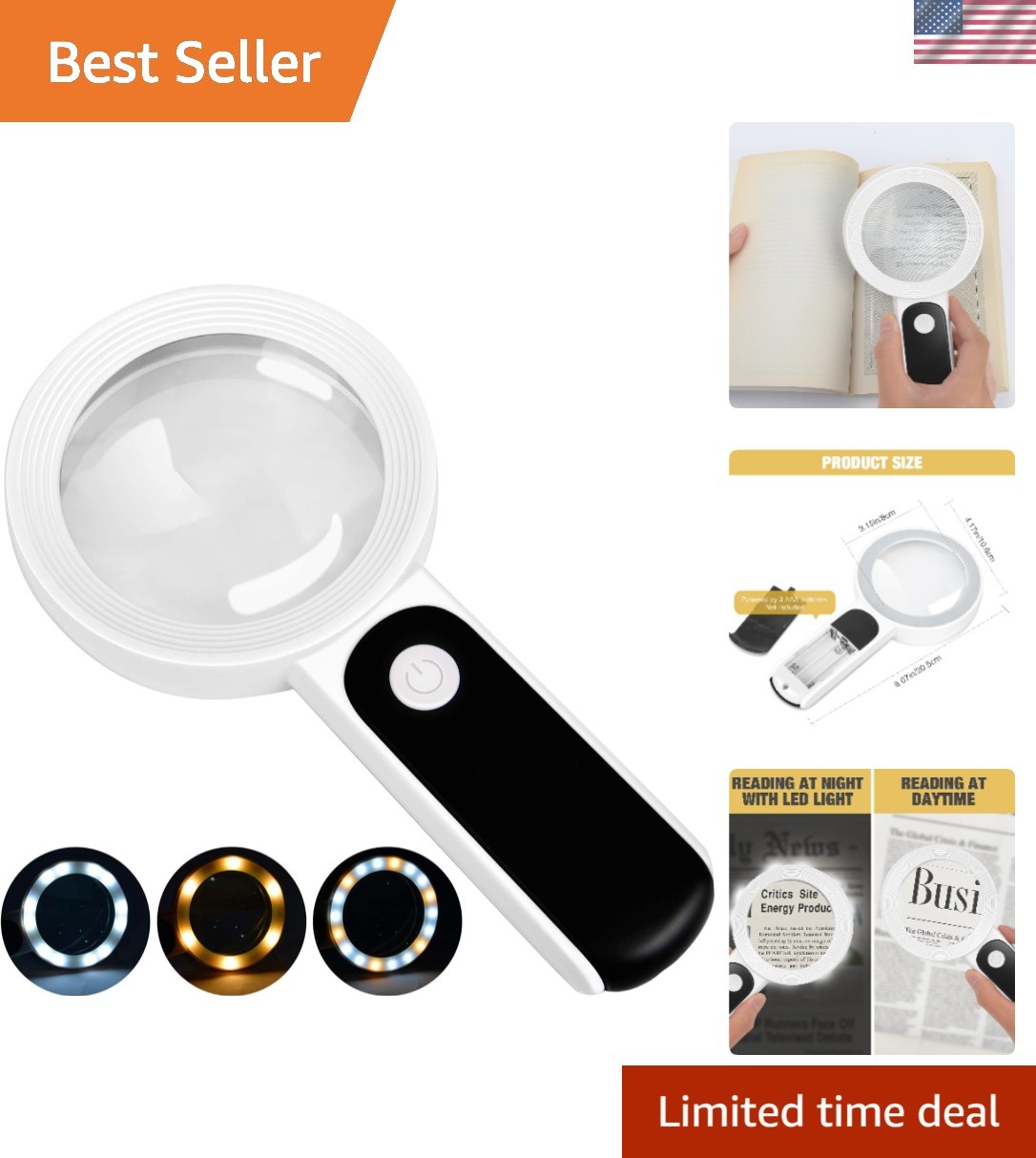 Portable LED Magnifying Glass for Seniors – 3 Lighting Modes for Optimal Reading