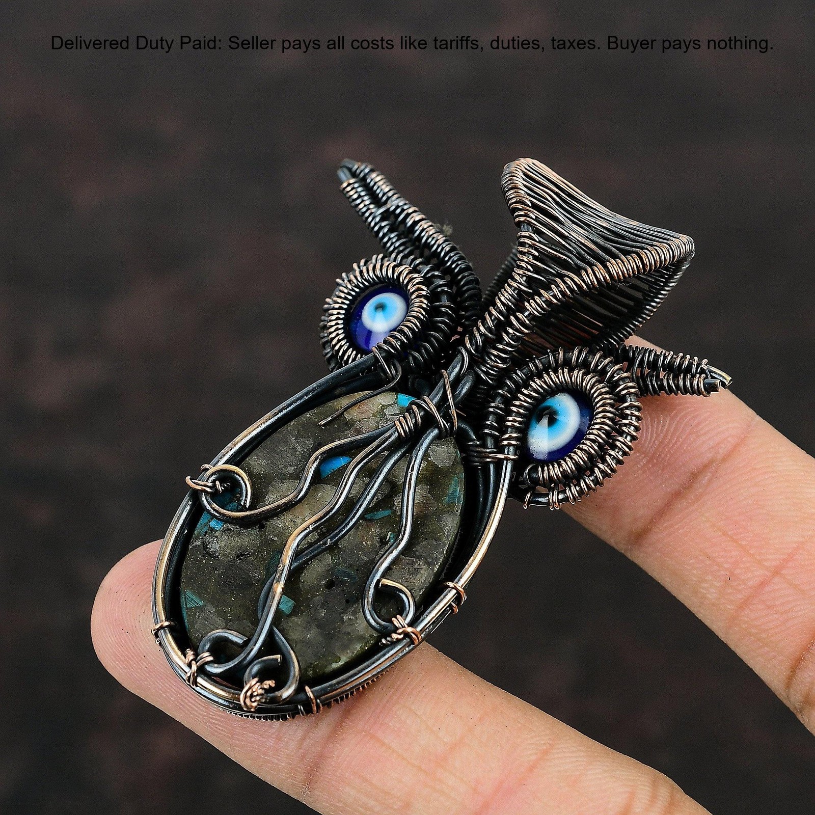 Copper Pink Opal Copper Turquoise Gemstone Blue Color Evil Eye Birthday Pendant