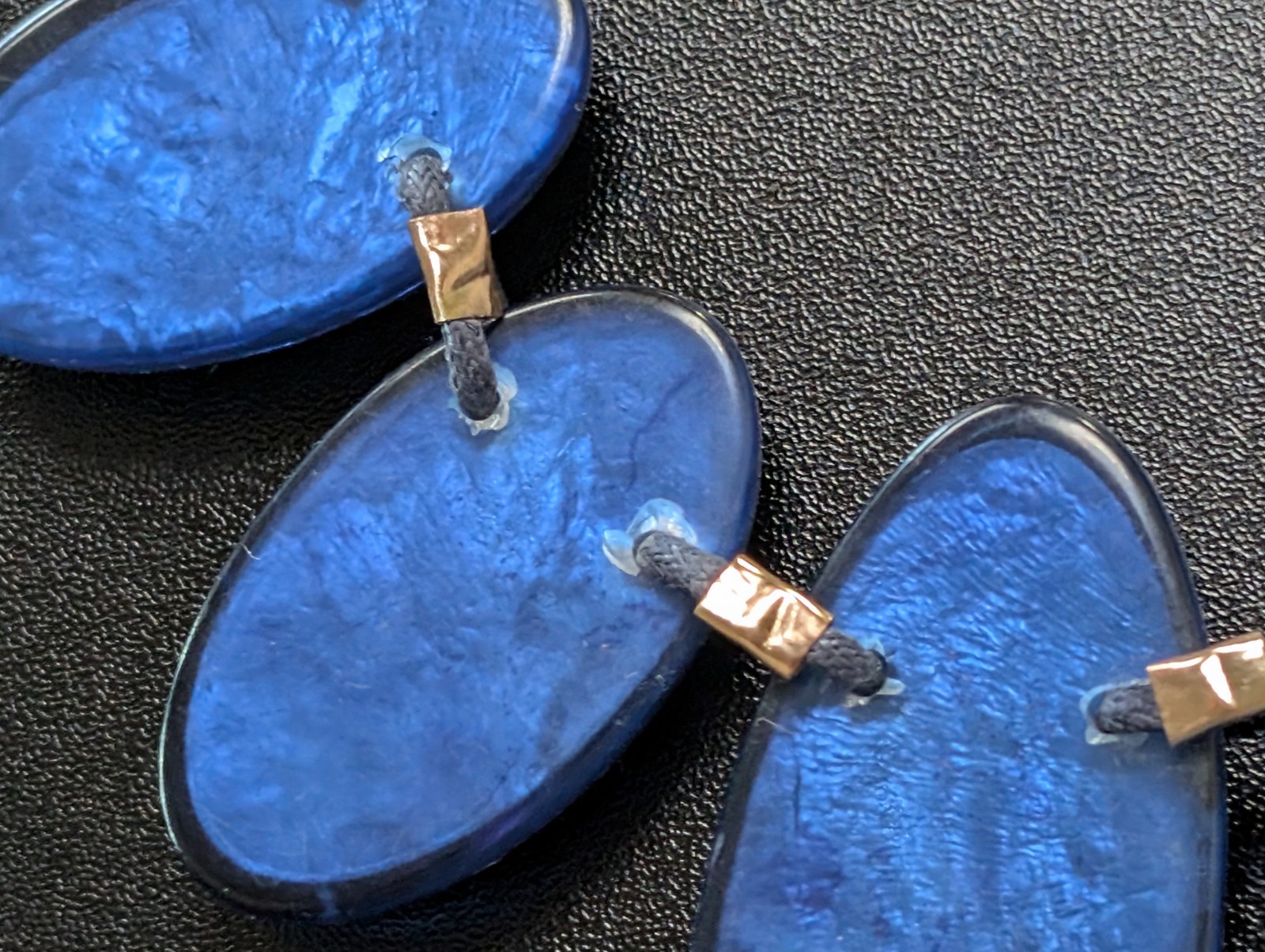 Bold Electric Blue Faux Foil Acrylic Slab Bib Necklace Blue Cord Gold Accent