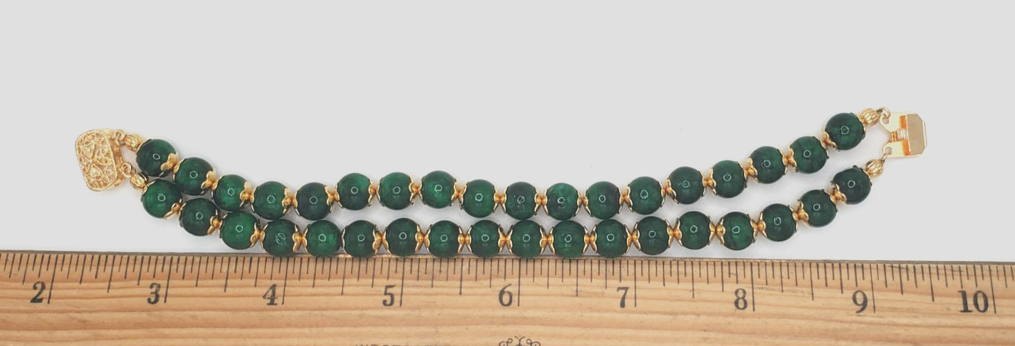 7″ Genuine Green Jade 2 Row Bracelet w/Gold-Plated Filigree Insert Clasp