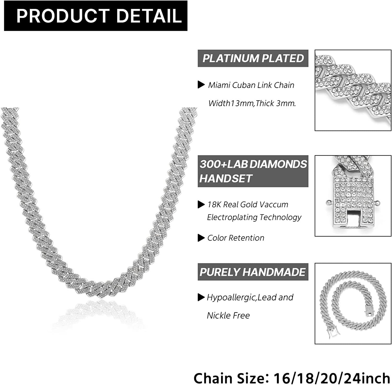 Men’s 15MM White Gold Plated Iced CZ Out Solid Miami Cuban Link Bracelet Chain