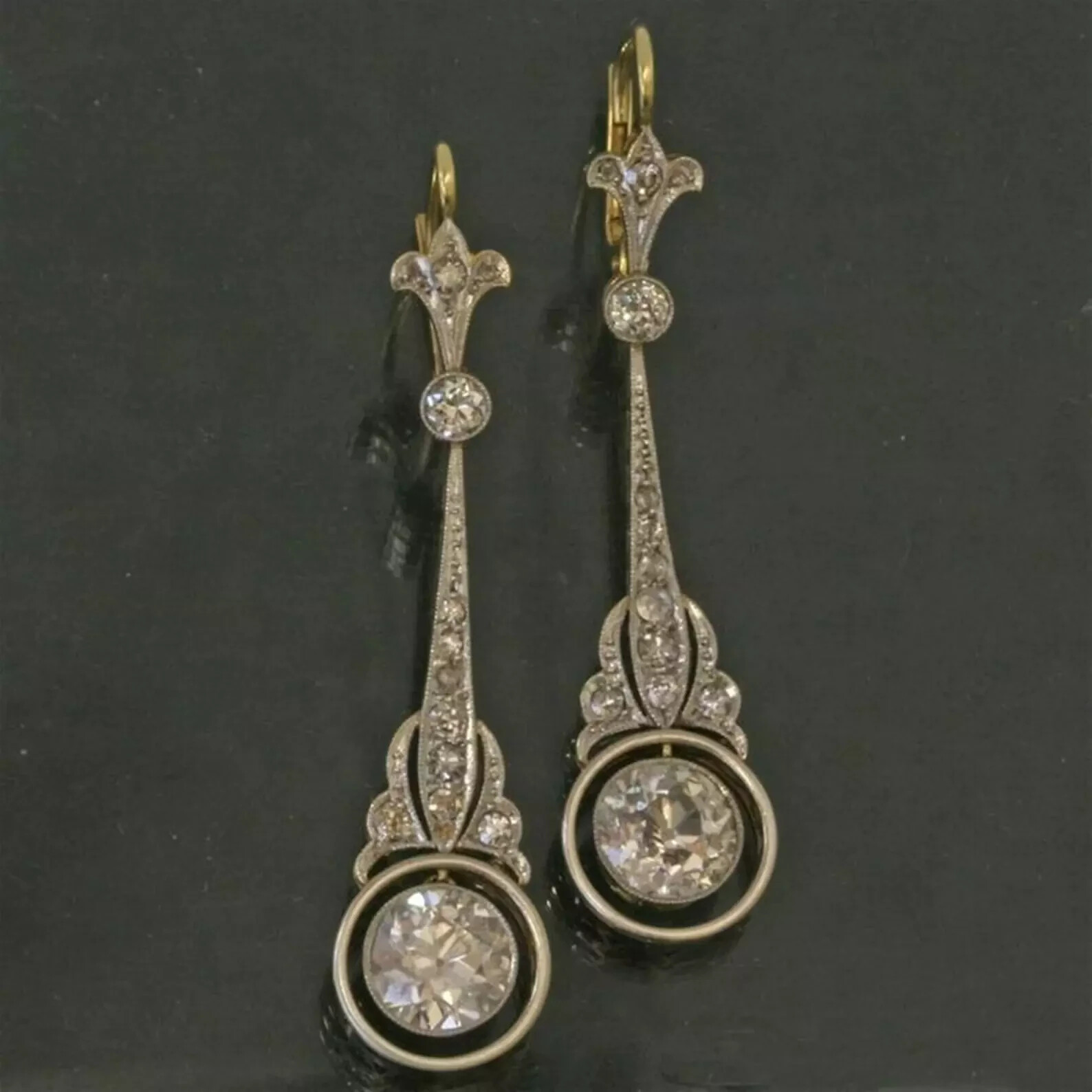 Art Deco Style 3CT Lab Created Diamond 14k White Gold FN Drop Dangle Earrings