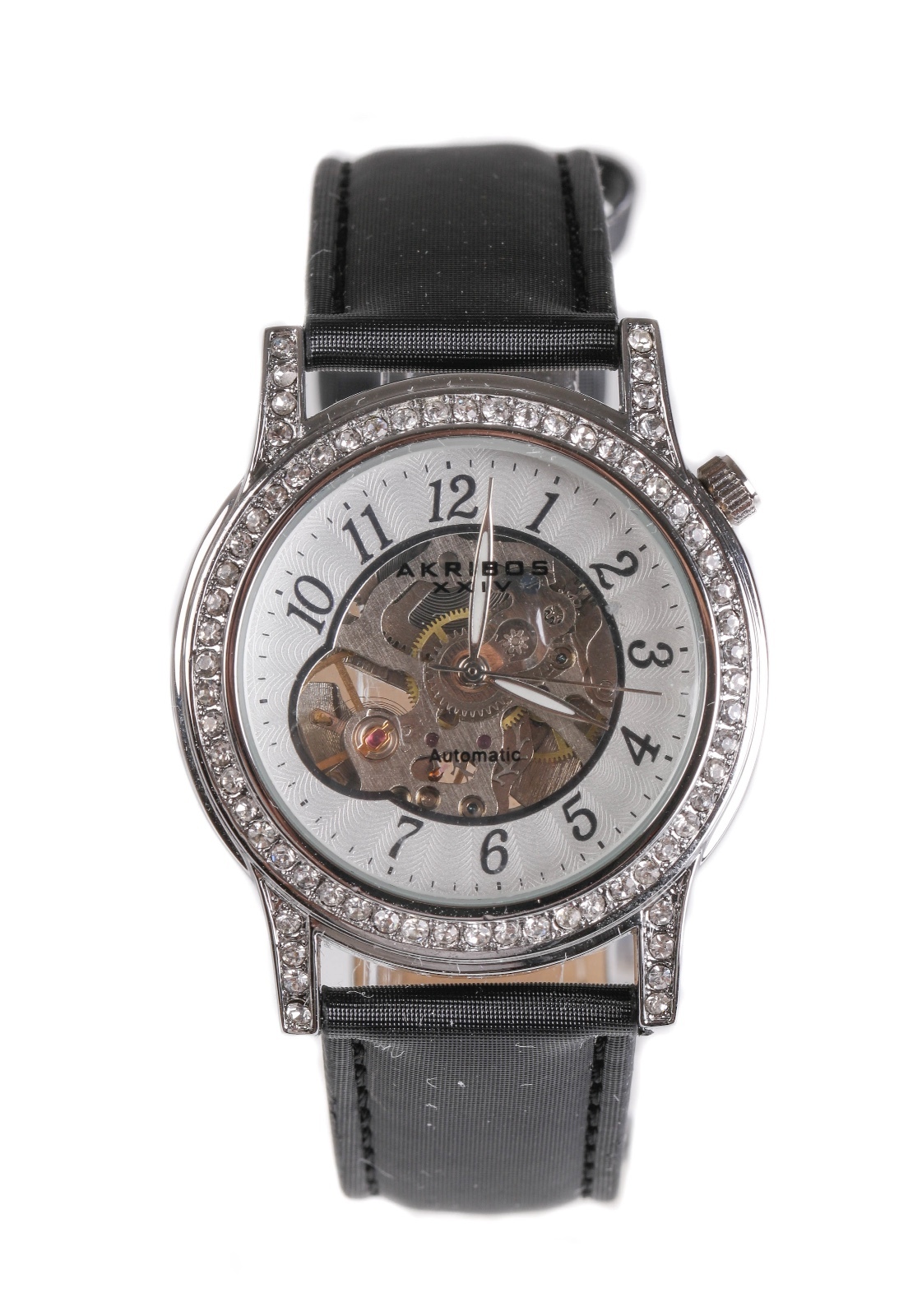 Akribos XXIV Women’s Black Silver Mechanical Diamond Watch 20 mm F1513