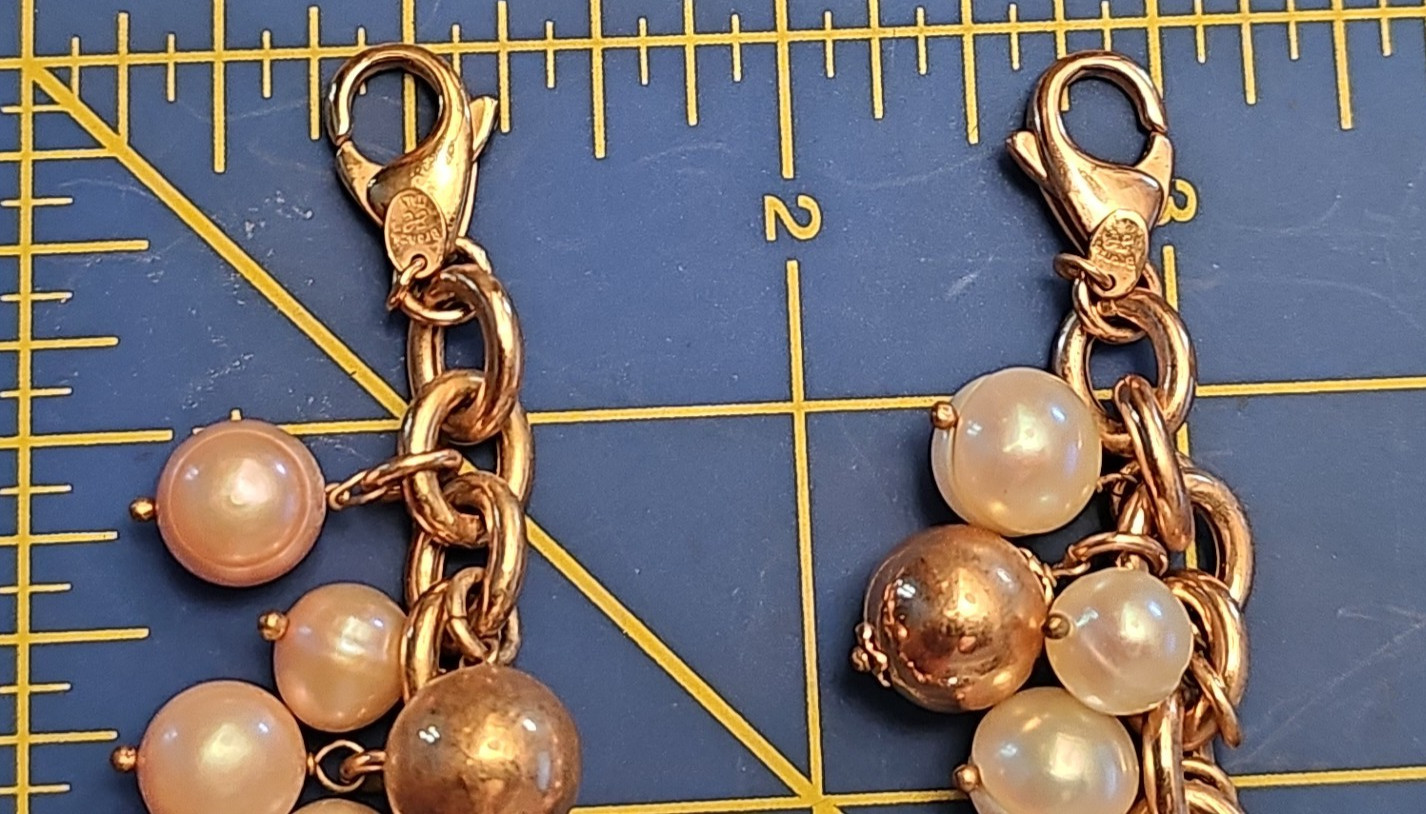 Lot Of 2 Honora 8″ Rose Gold/Bronze W/ Pink/White Cultured Pearl Bracelets Italy