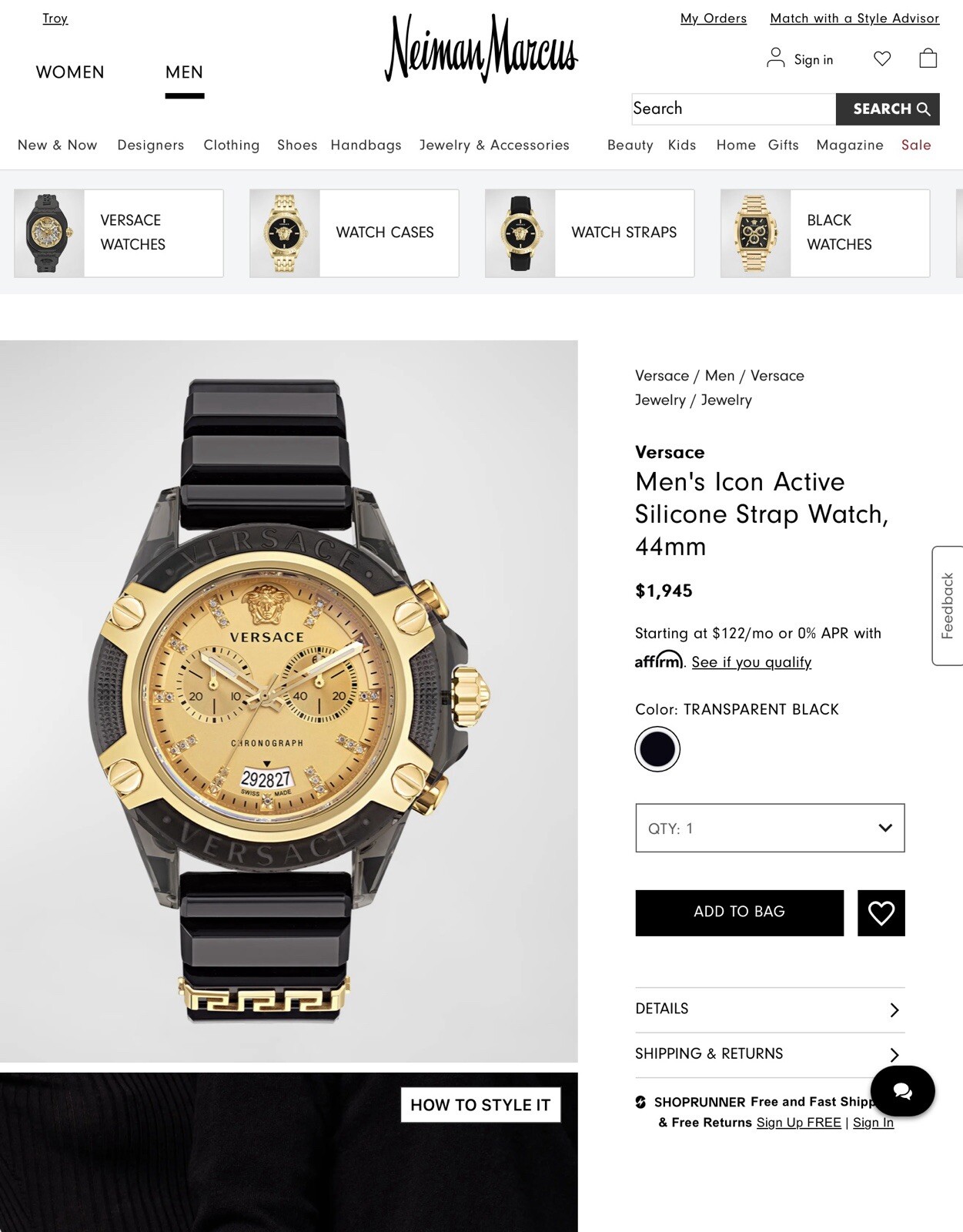 Last One Exclusive VERSACE Icon Active Diamond & 18K Gold Ed. Chrono $1,945.00