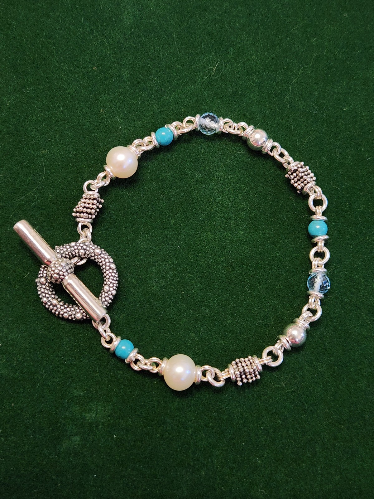 Michael Dawkins 925 Sterling 7″ Pearl Turquoise Crystal Toggle Bracelet