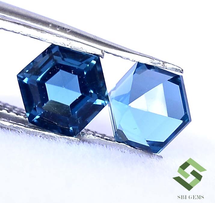 5×5 mm To 10×10 mm Natural London Blue Topaz Hexagon Cut Pair Loose Gemstones
