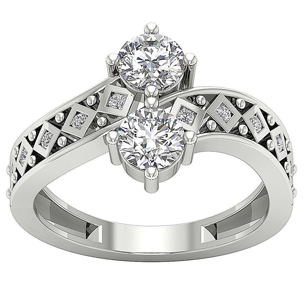 Forever Us Two Stone Lab Grown Diamond Solitaire Ring VS F 1.15Ct 14K Solid Gold