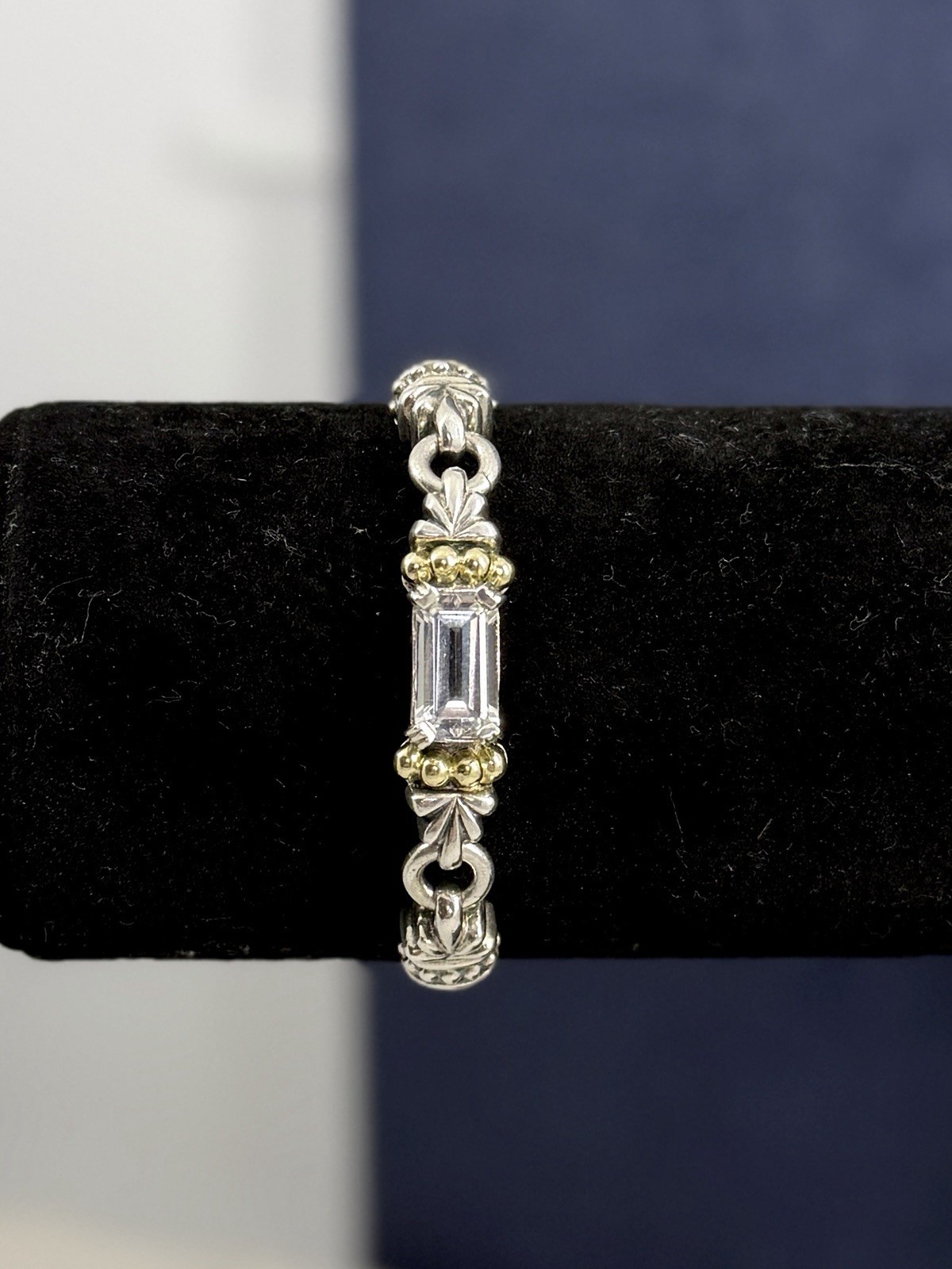 LAGOS CAVIAR Sterling Silver 18K Yellow Gold Faceted White Topaz 6.75” Bracelet