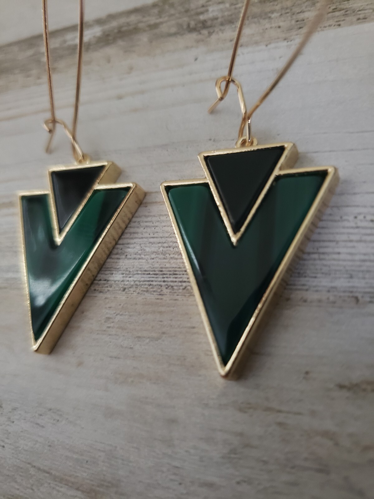 Triangle earrings teal green black modern jewelry gift cool goth gold style love